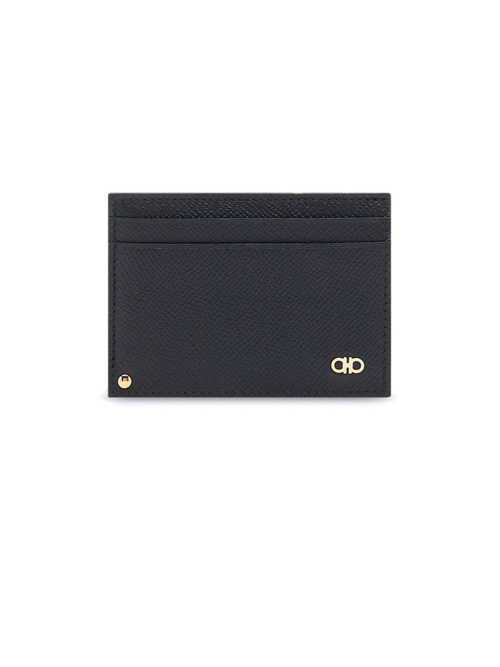 Black Calf Leather Gancini Card Holder