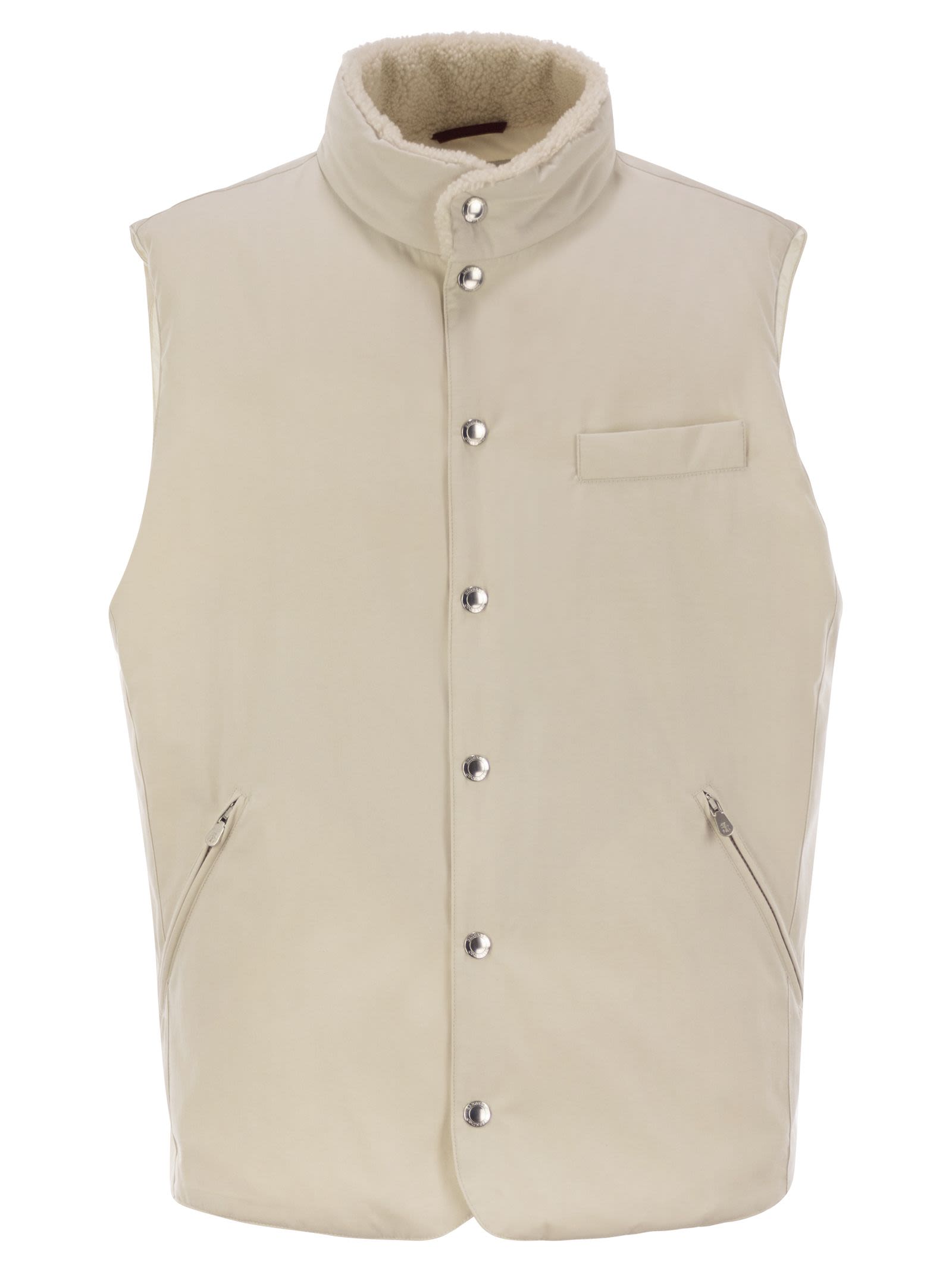 Sleeveless Down Jacket With Sheepskin Collar