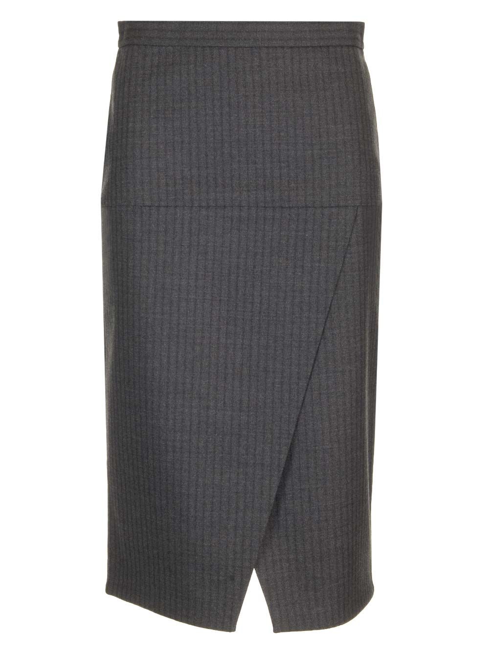 Pinstriped Wool Pencil Skirt