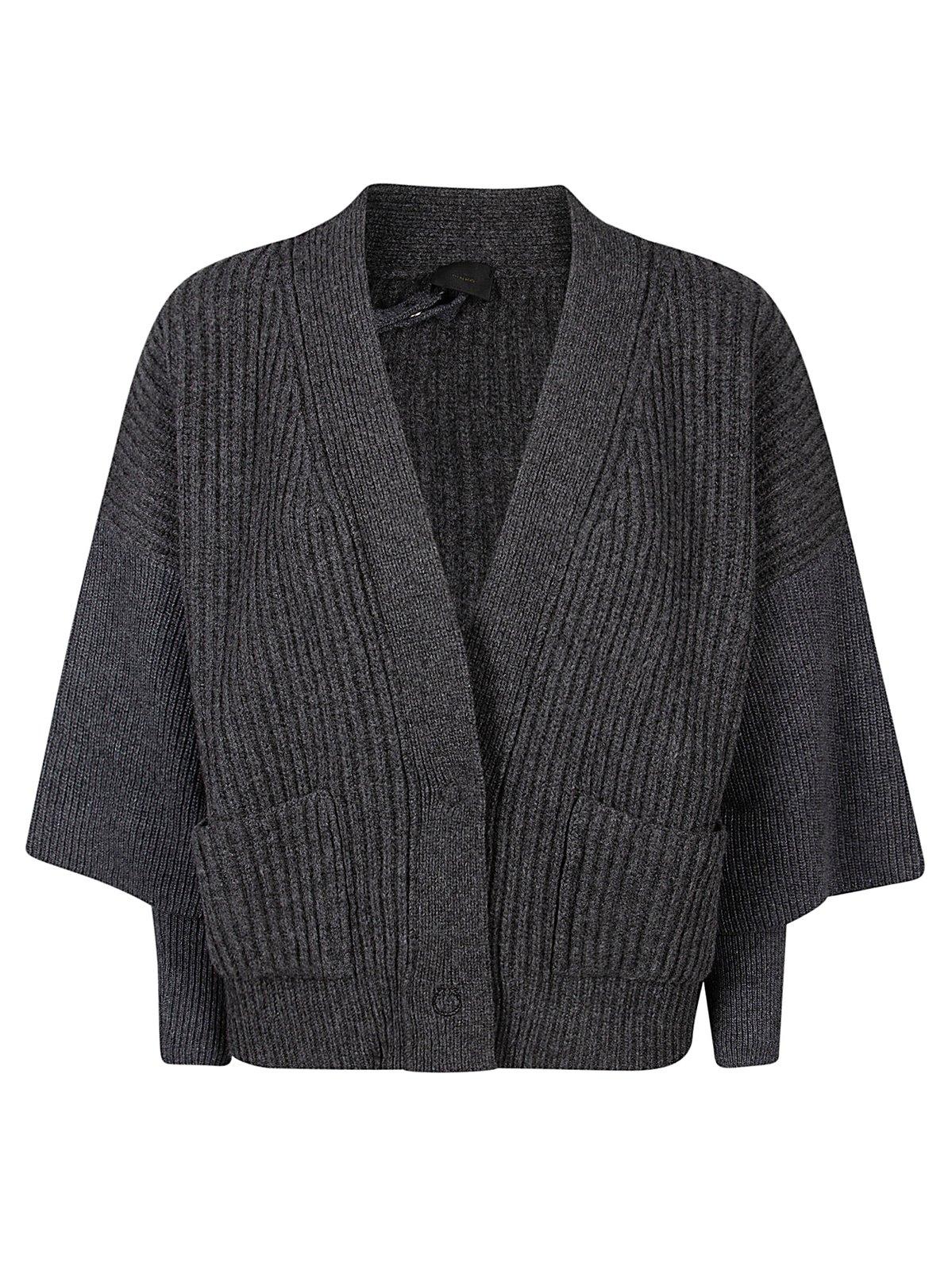 Layered Ribbed-knit V-neck Cardigan