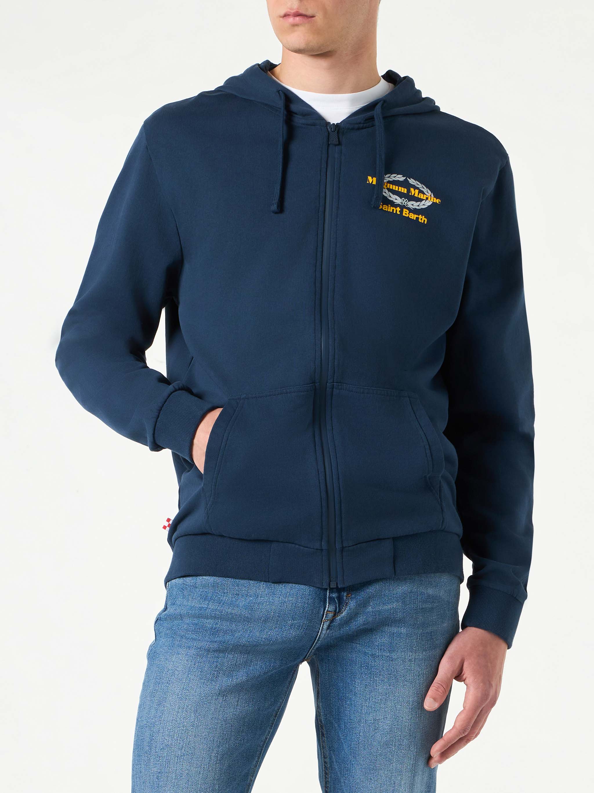 Blue Cotton Hoodie With Magnum Marine Saint Barth Embroidery Magnum Marine Special Edition