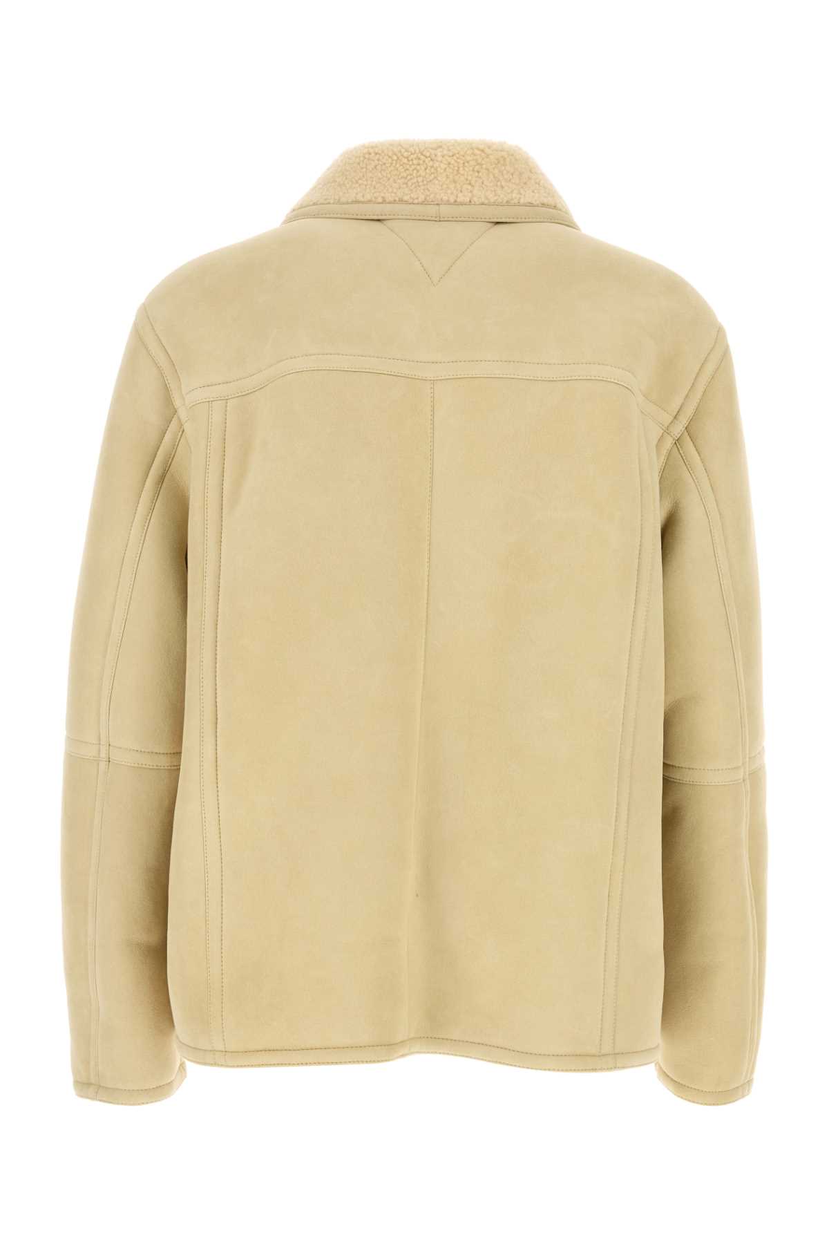 Bottega Veneta Shearling Jacket With Front Pockets And Long Sleeves In Beige