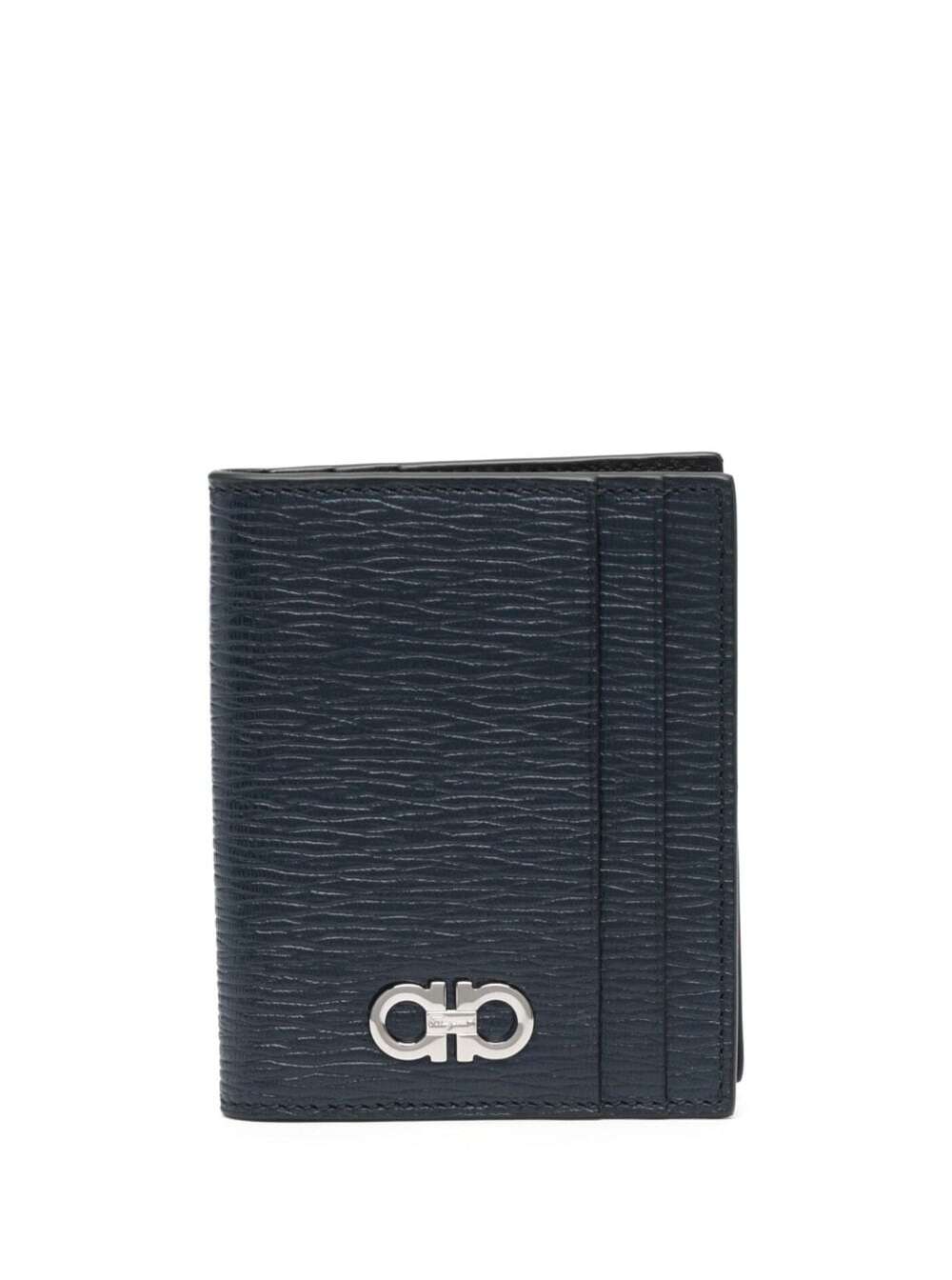 Blue Cardholder With Silver-tone Gancini Logo In Calf Leather Man