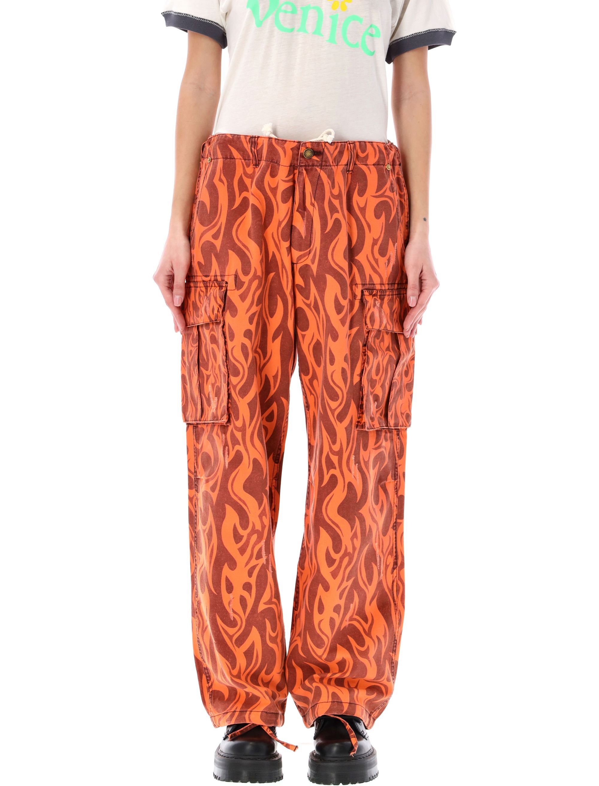 Printed Flame Cargo Pants