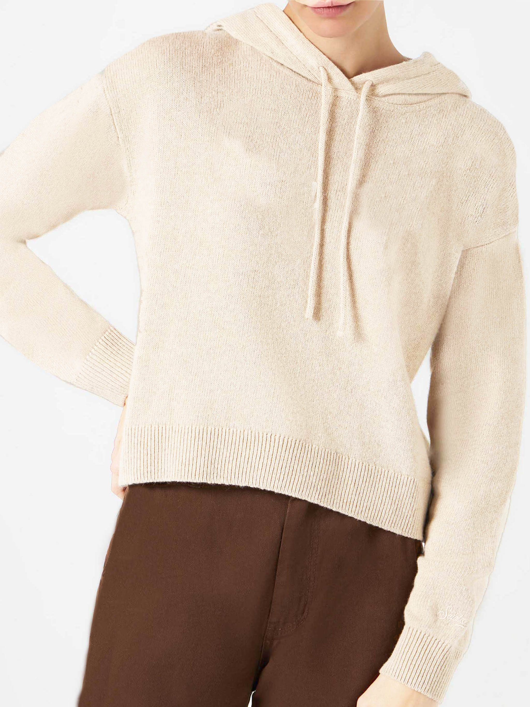 Woman Off-white Cashmere Blend Knitted Hoodie Meg