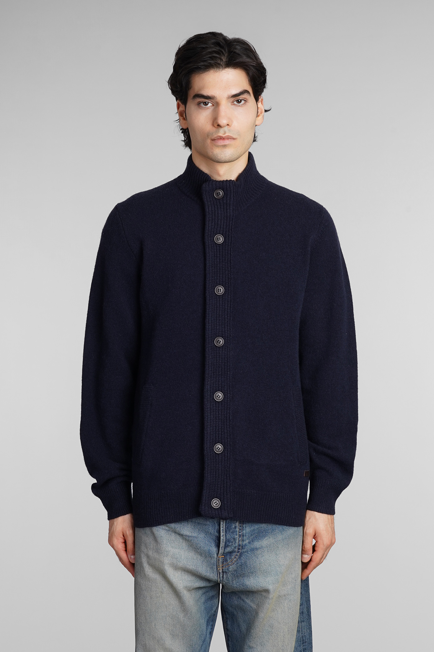 Patch Zip Card T-shirt In Blue Wool