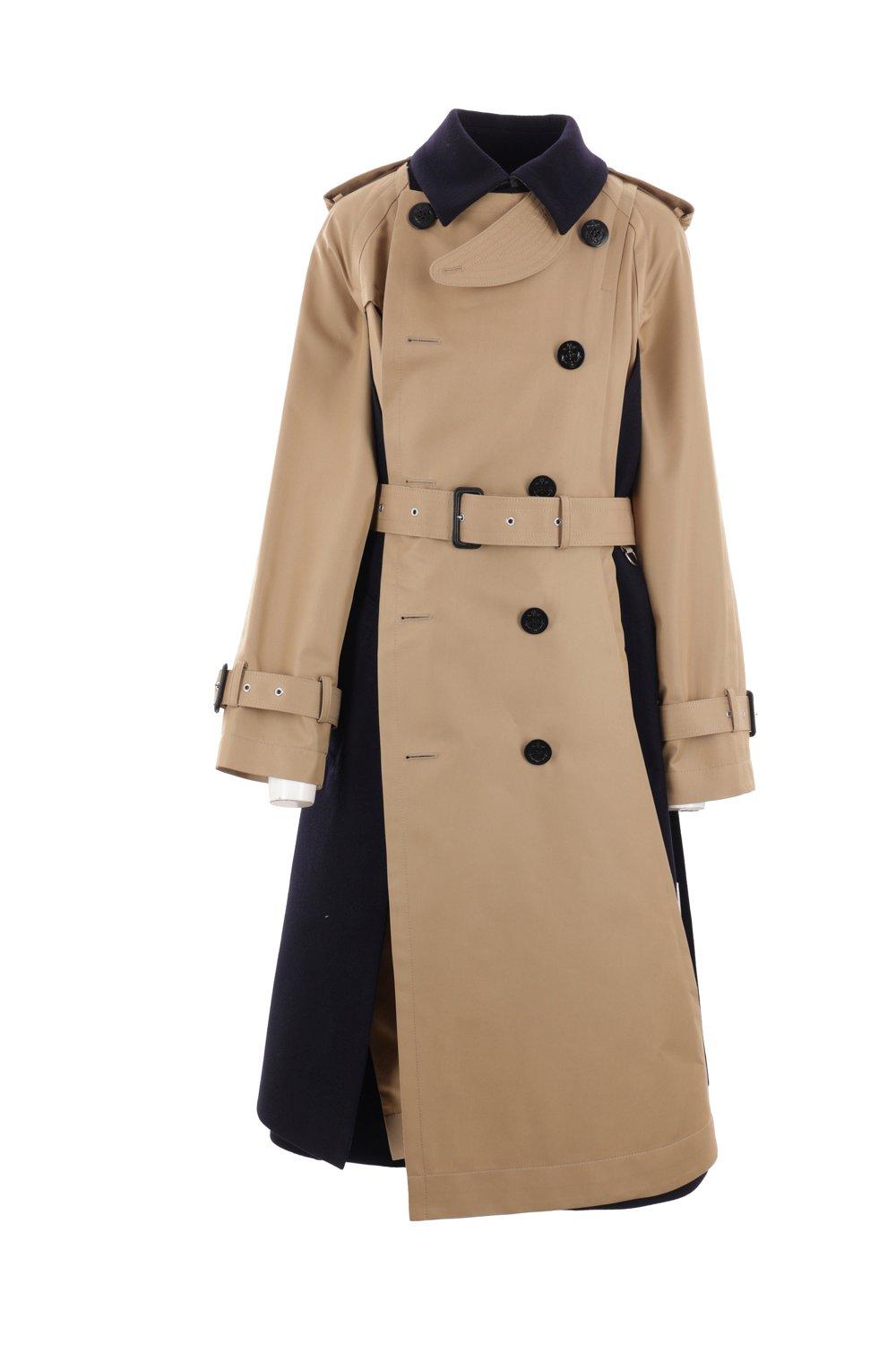 Melton Double-breasted Belted Gabardine Trench Coat