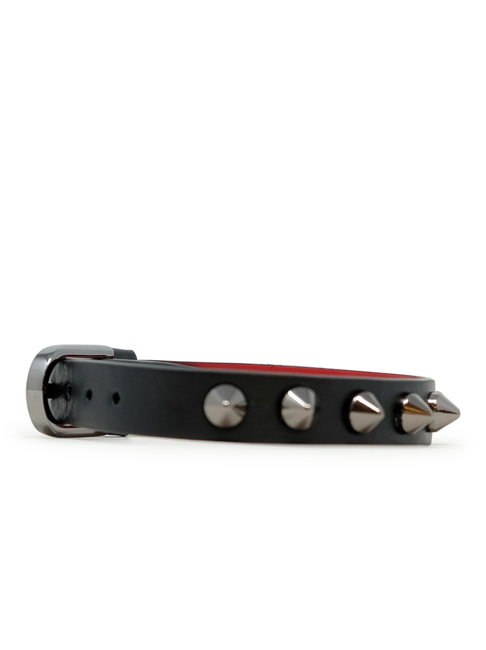 Christian Louboutin Black Calf Paris Leather Metal Spikes Cabata Bracelet In Black