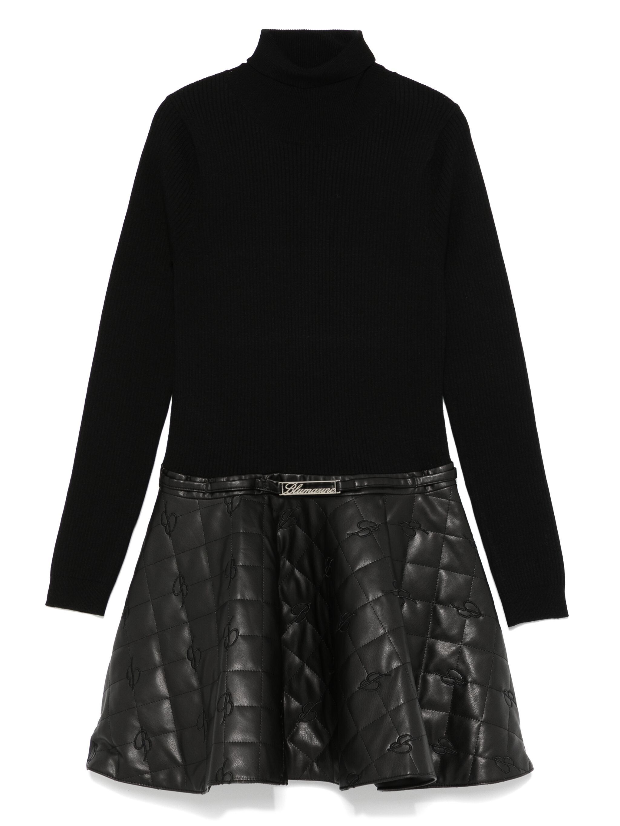 Shop Miss Blumarine Black Dress With Quilted Faux Leather Skirt