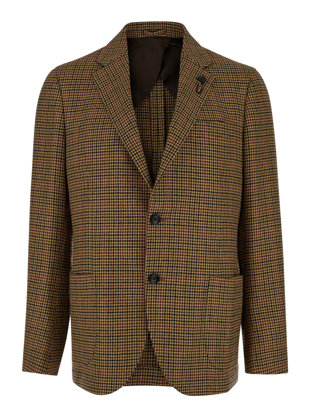 Dark Beige Single-breasted Jacket With Check Motif In Wool And Cashmere Man