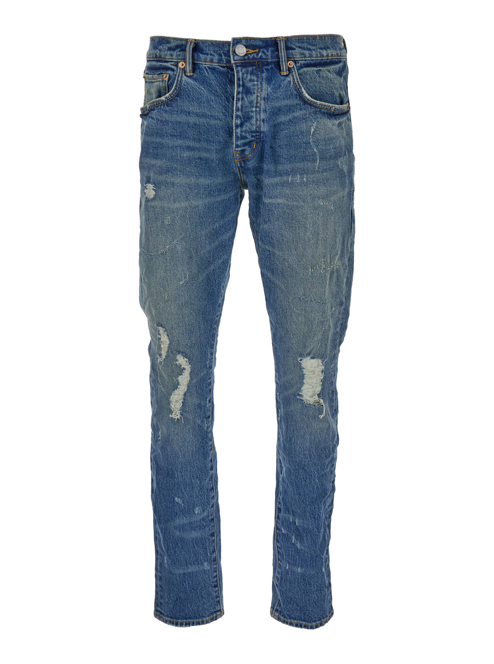 Blue Skinny Jeans With Rips In Stretch Cotton Denim Man