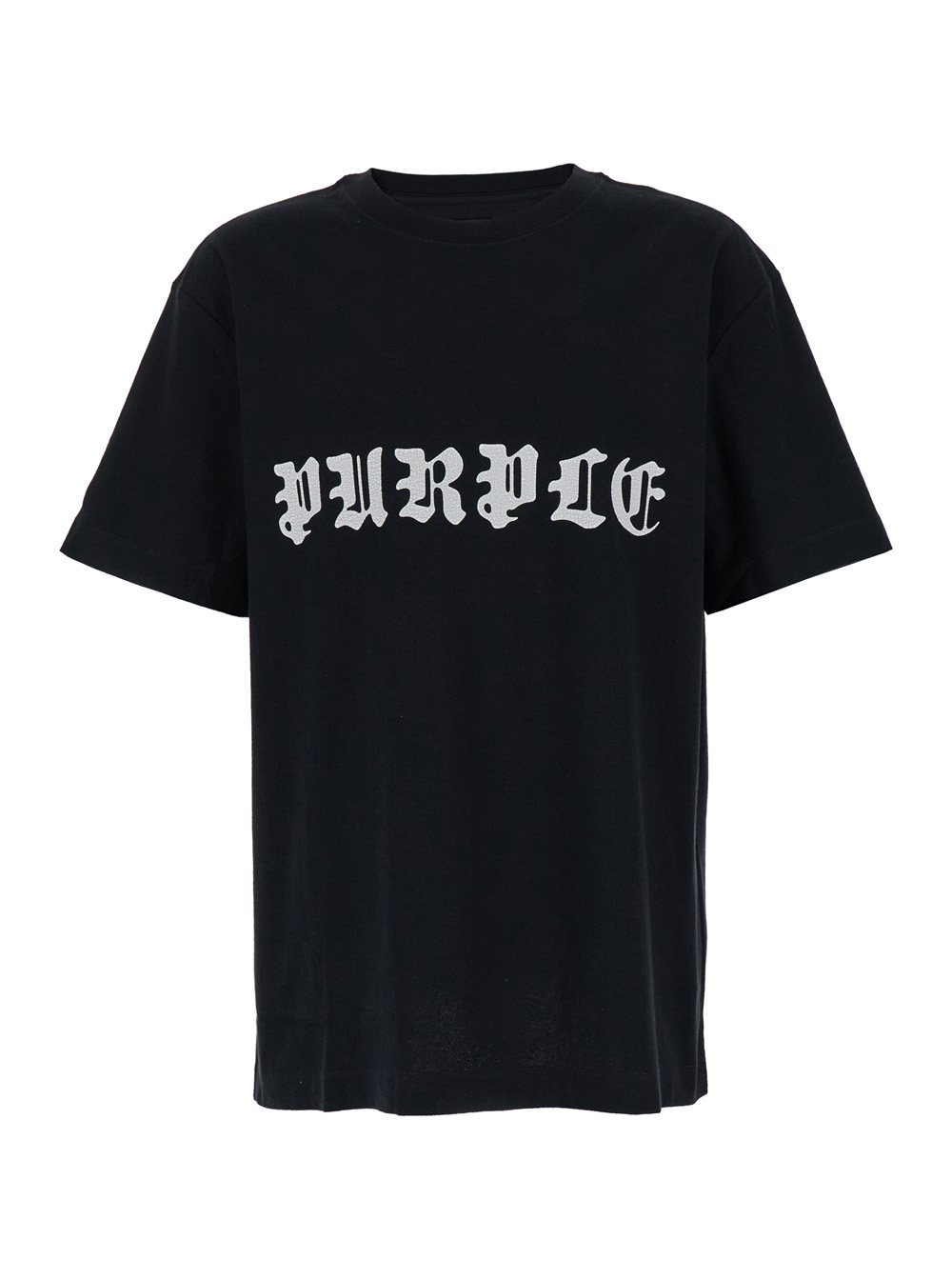 Black T-shirt With Gothic Logo Lettering Print In Jersey Man