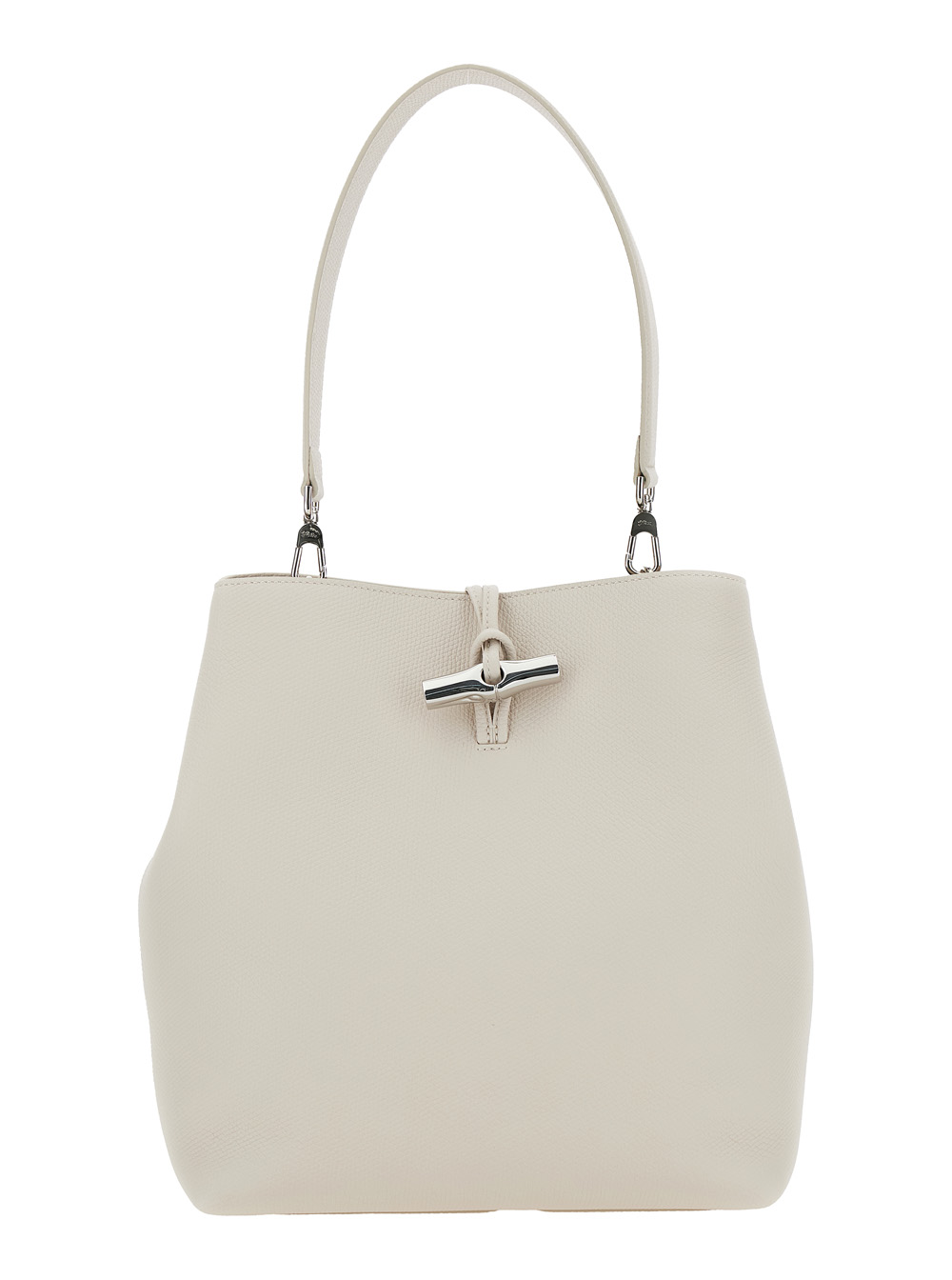 LONGCHAMP LE ROSEAU WHITE SHOULDER BAG WITH T-BAR CLOSURE IN HAMMERED LEATHER WOMAN 