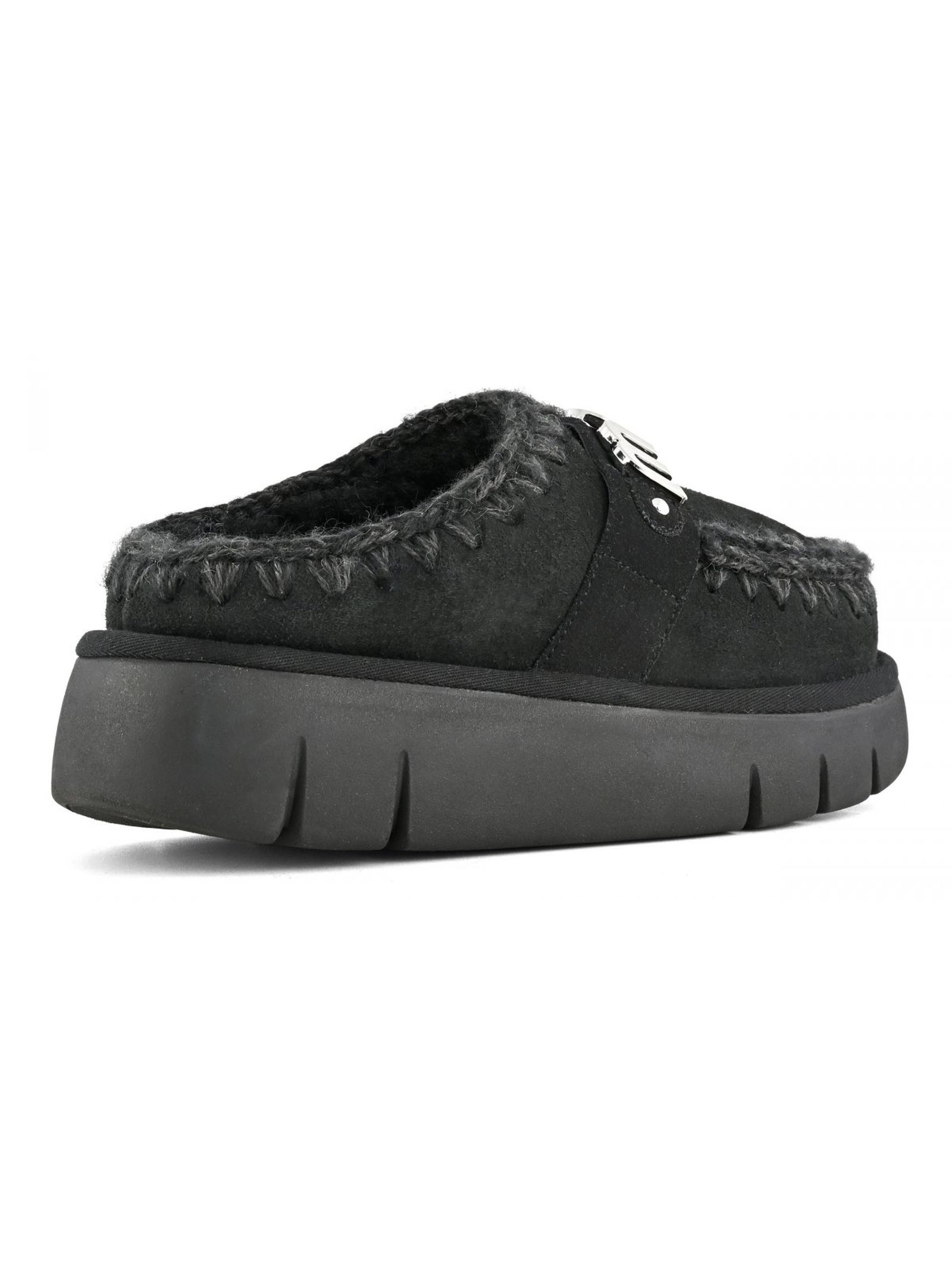 Shop Mou Black Double-face Sheepskin Bounce Clog In Bkbk Black Black