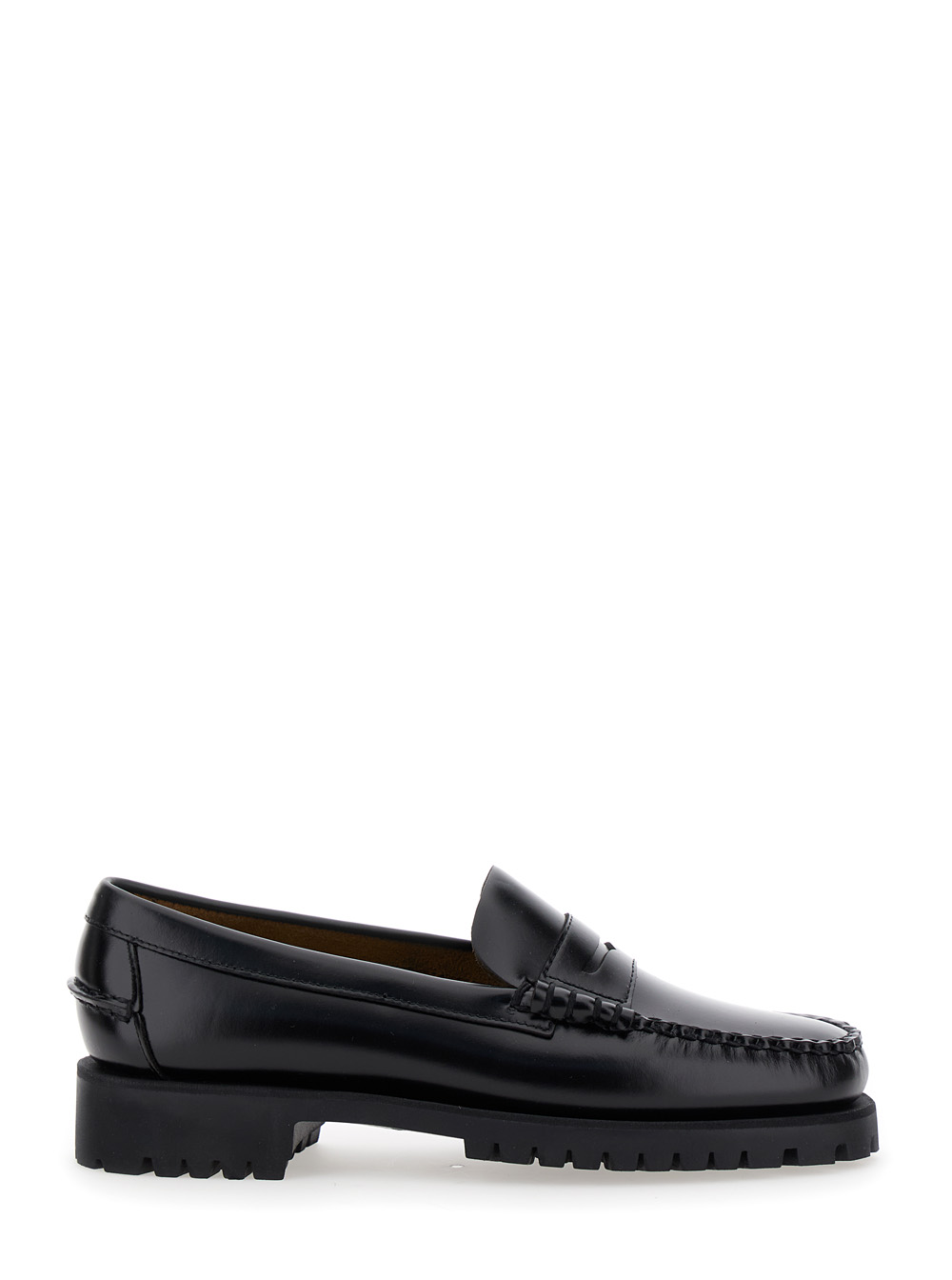 Black Slip-on Loafers With Lug Sole In Leather Woman