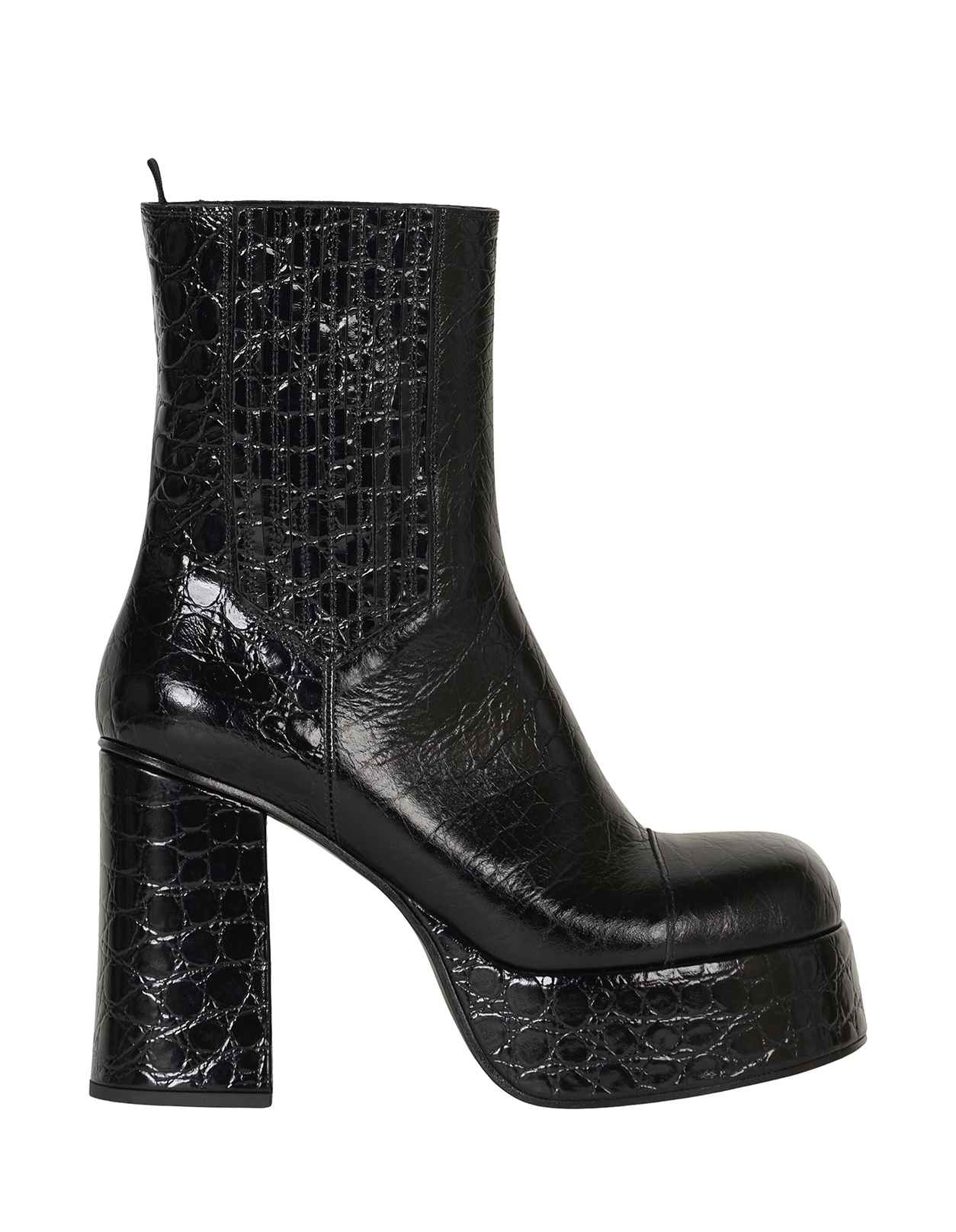 Black Printed Leather Platform Boots