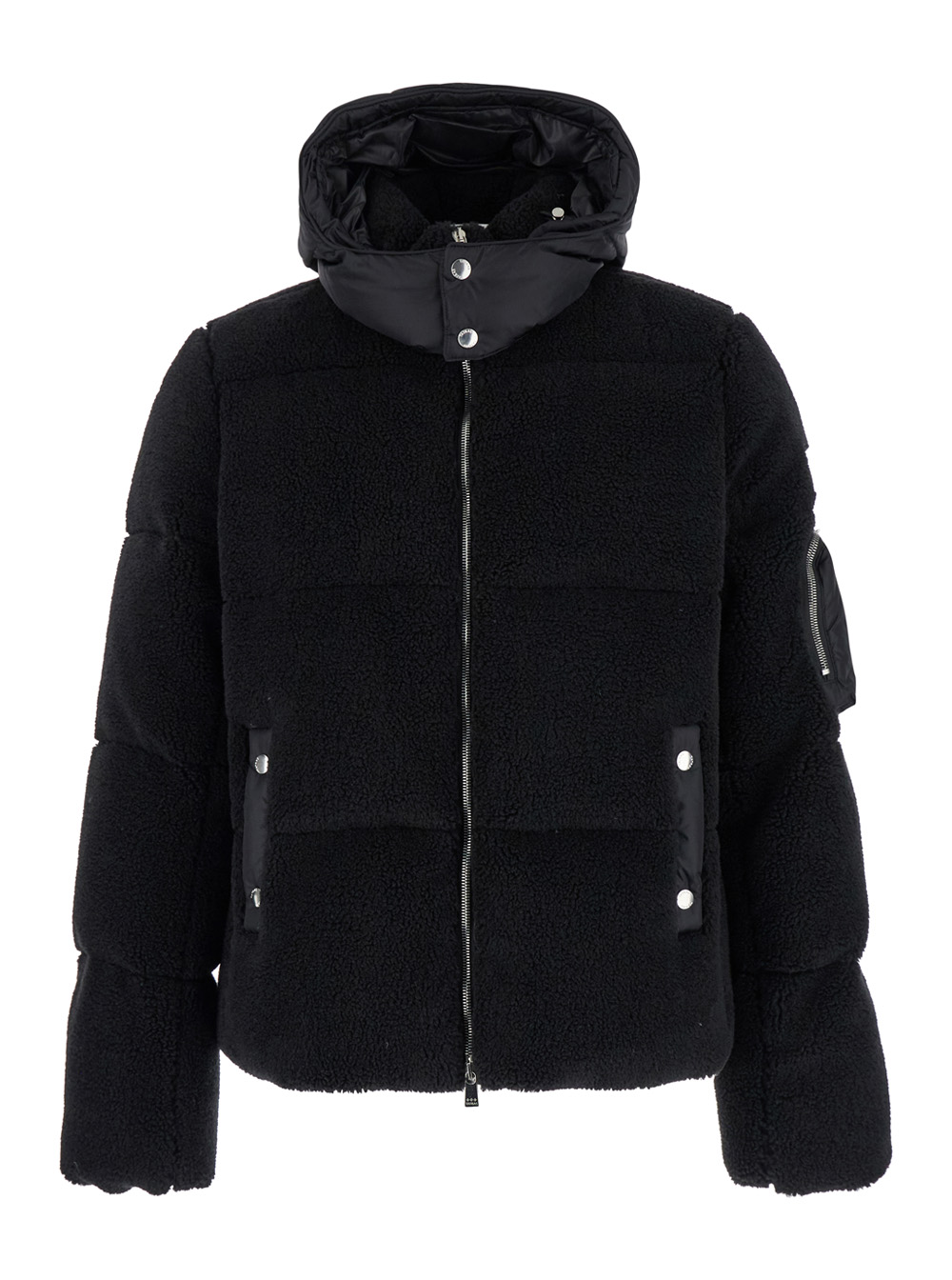 flumo Black Down Jacket With Hood And Logo Patch In Tech Fabric Man