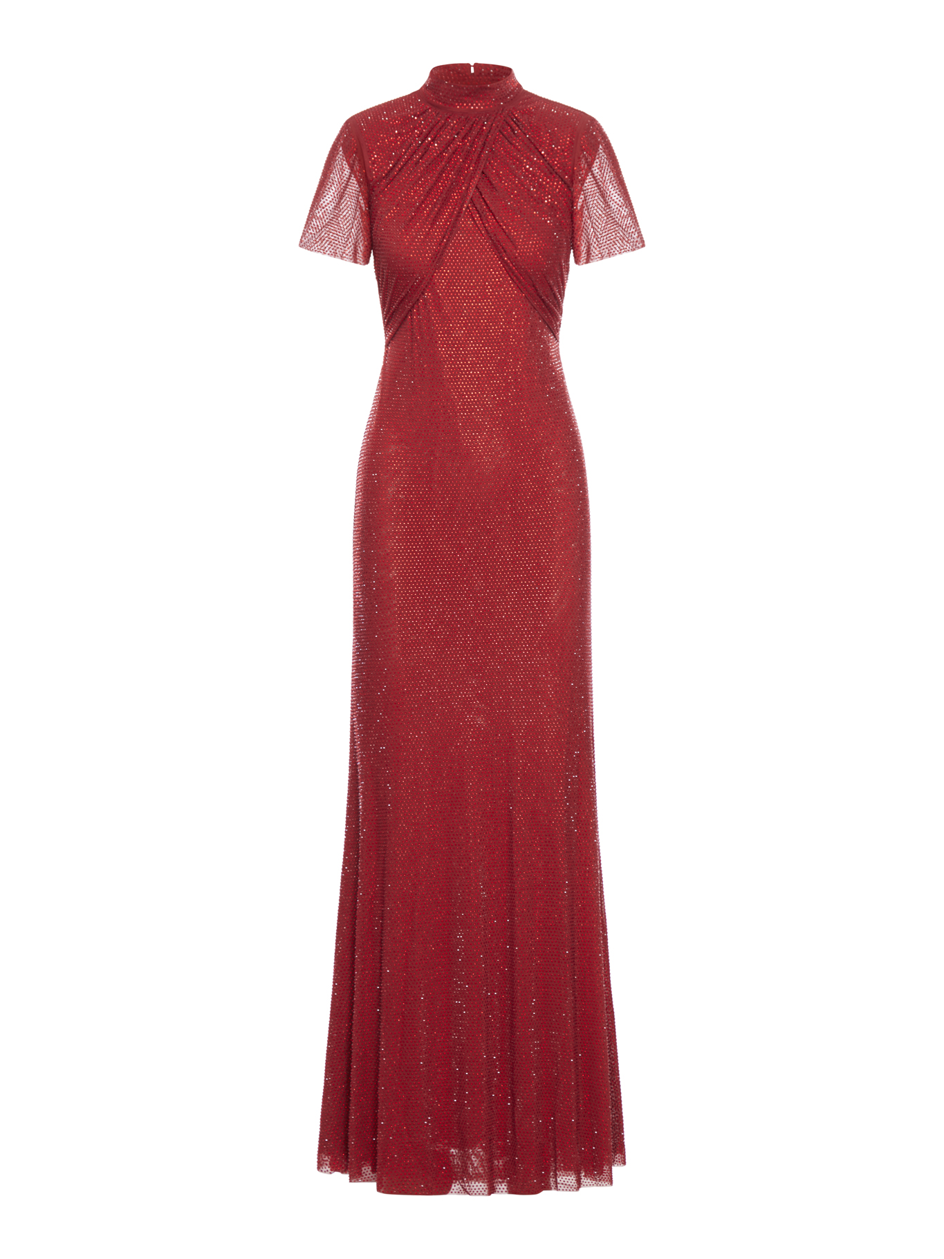 Red Rhinestone Mesh Maxi Dress