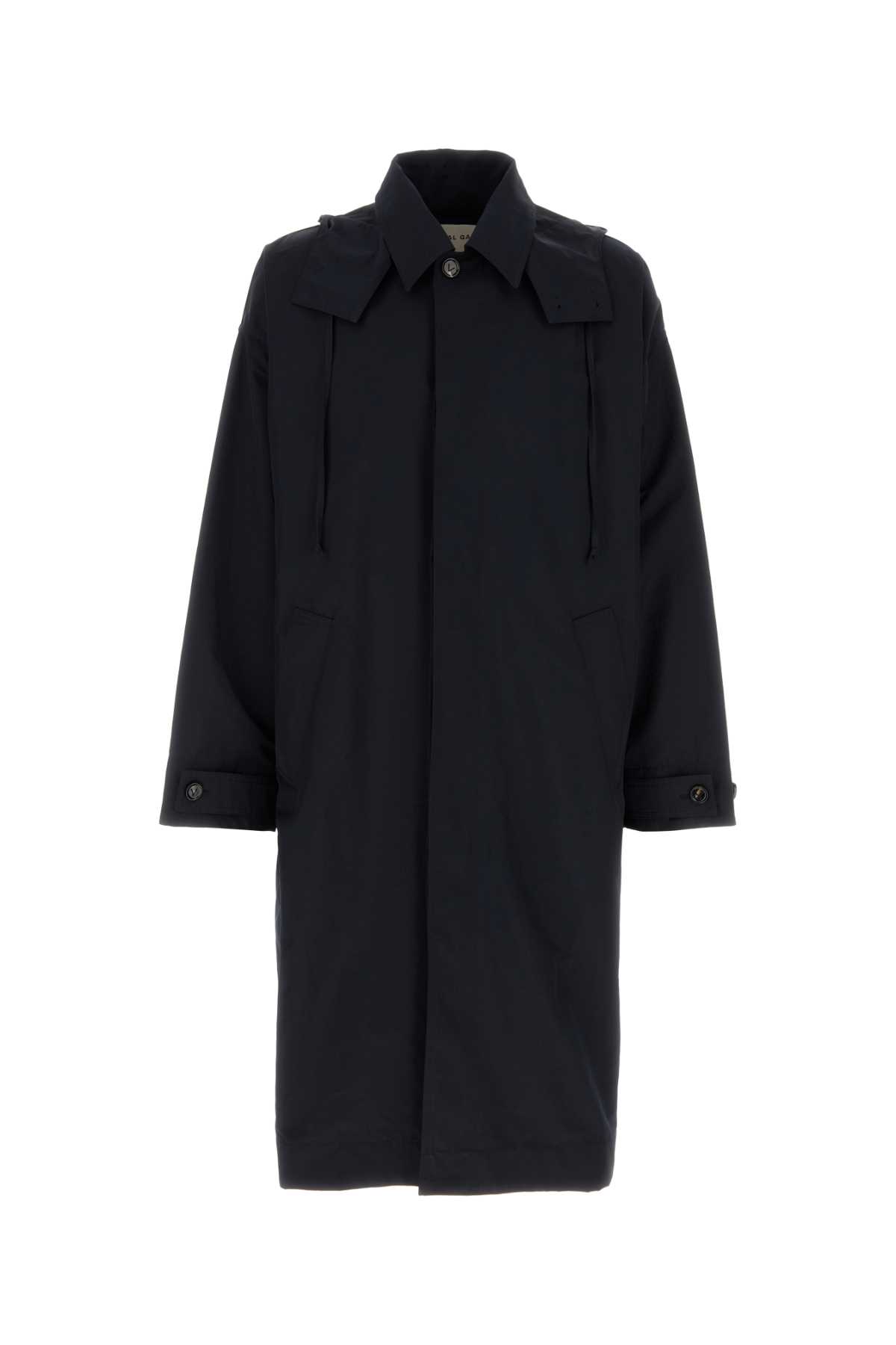 Navy Blue Nylon Blend Trench Coat