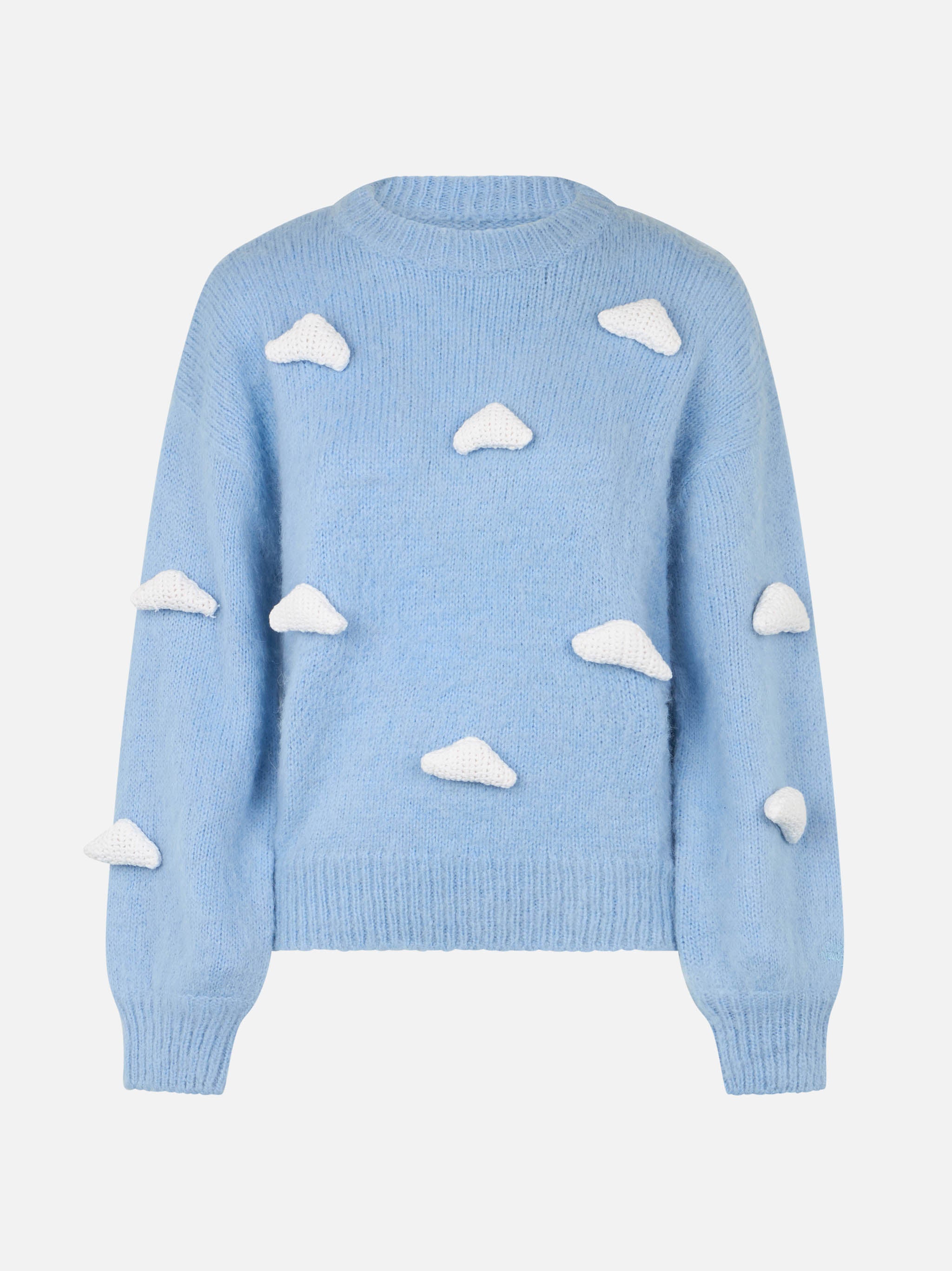 Brushed Knit Sweater With Clouds Details