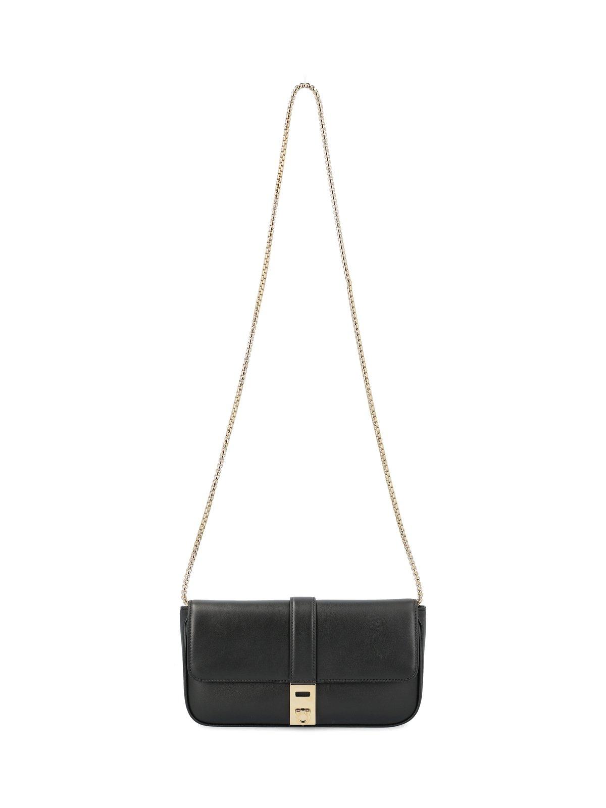 Foldover-top Chain-linked Shoulder Bag