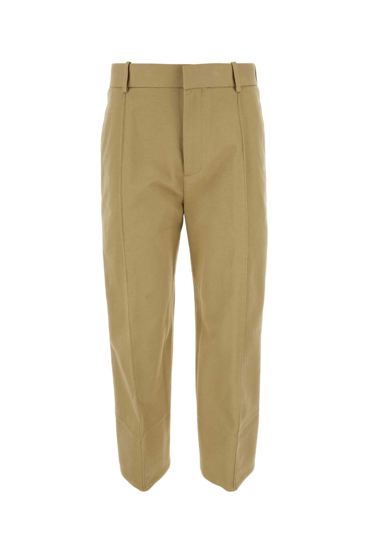 Beige Cotton Cropped Cut Pant