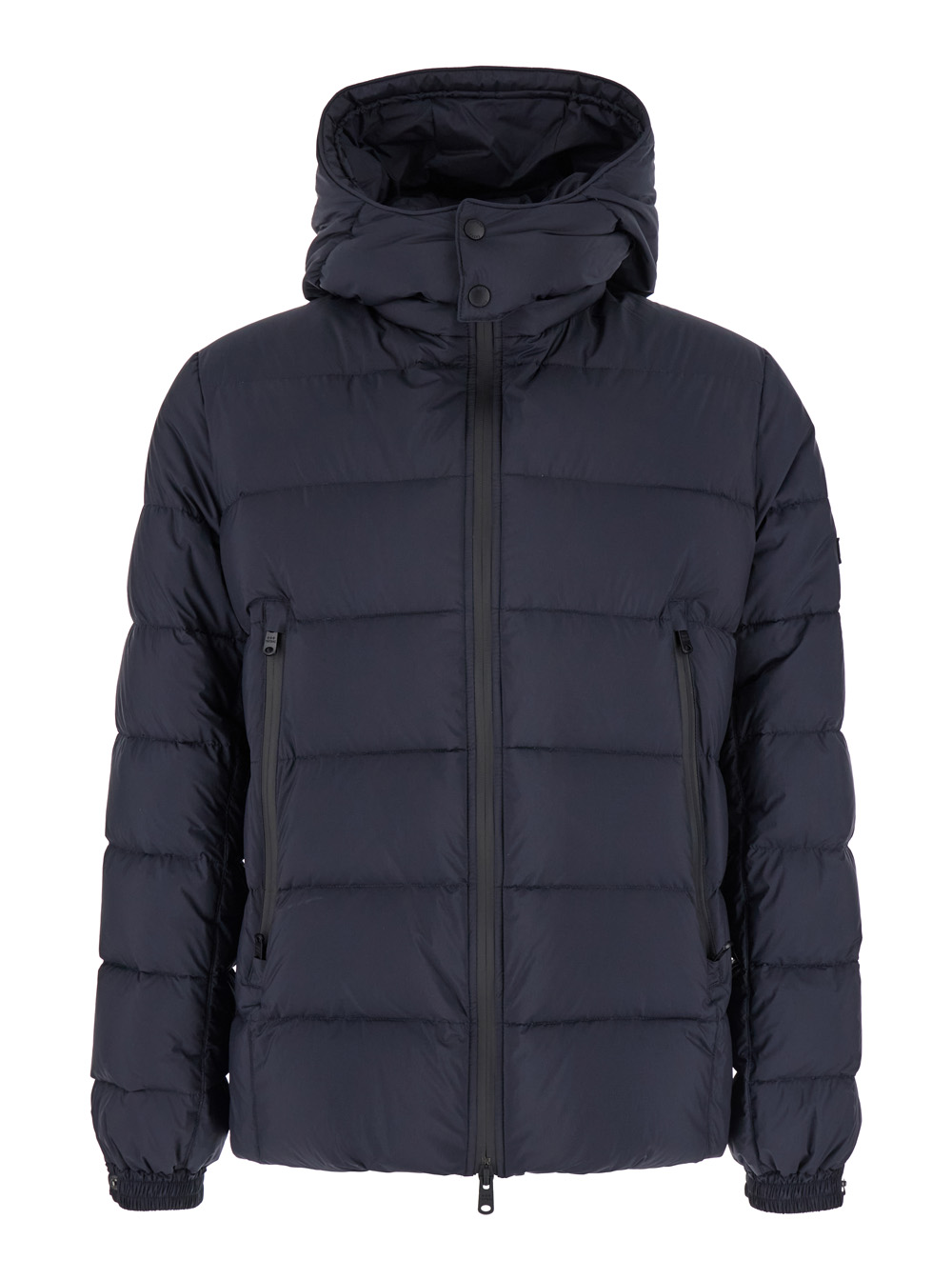 borbore Blue Down Jacket With Hood And Logo Patch In Tech Fabric Man