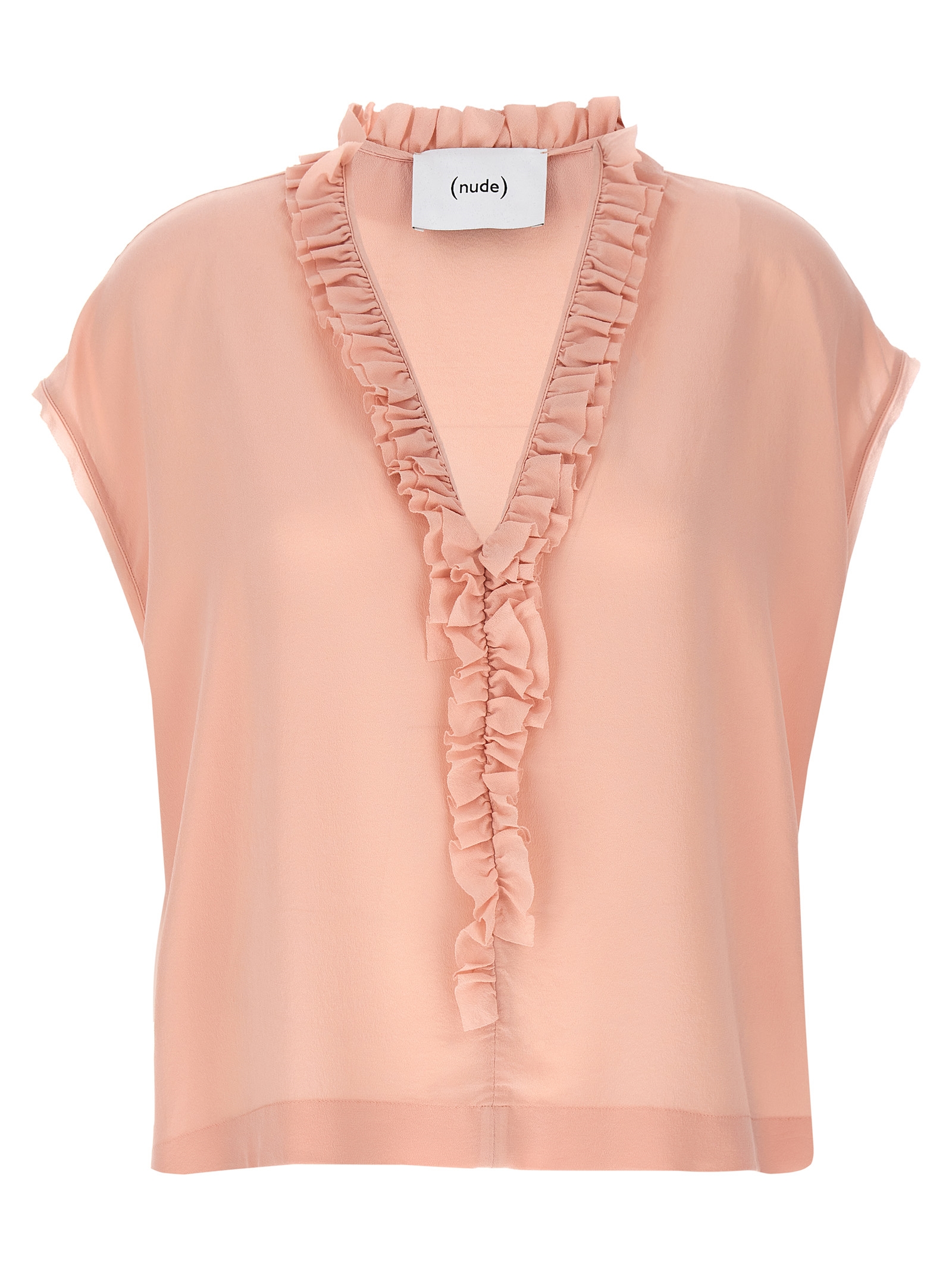 (nude) Ruffled Silk Blouse