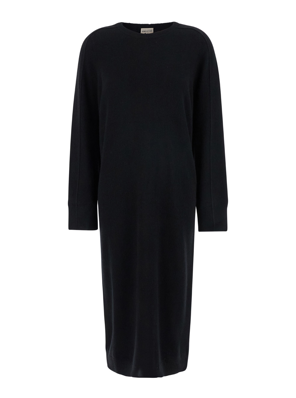 Black Crewneck Midi Dress In Wool And Cashmere Blend Woman