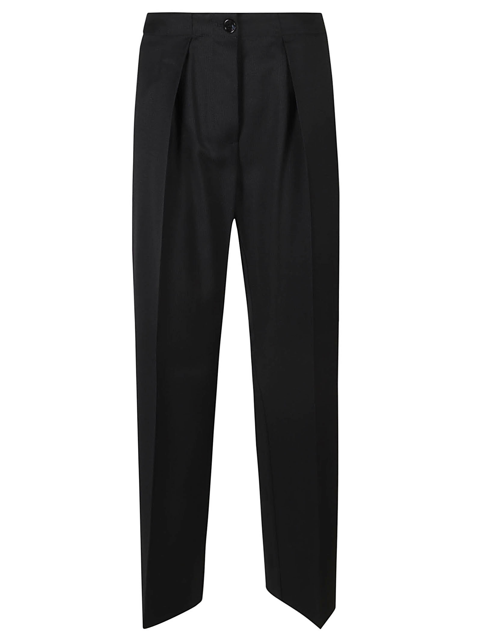 Elastic Waist Straight Leg Plain Trousers