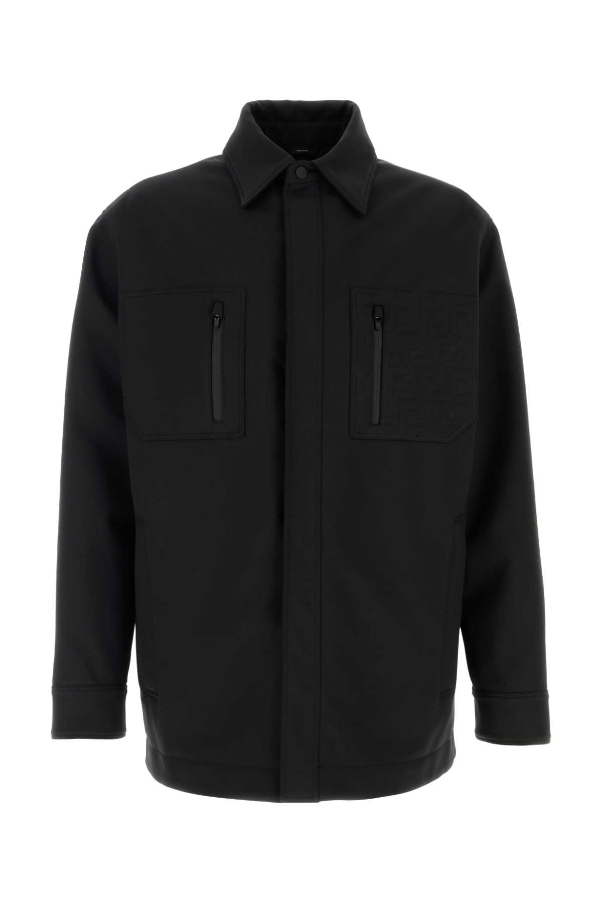 Black Stretch Wool Blend Jacket