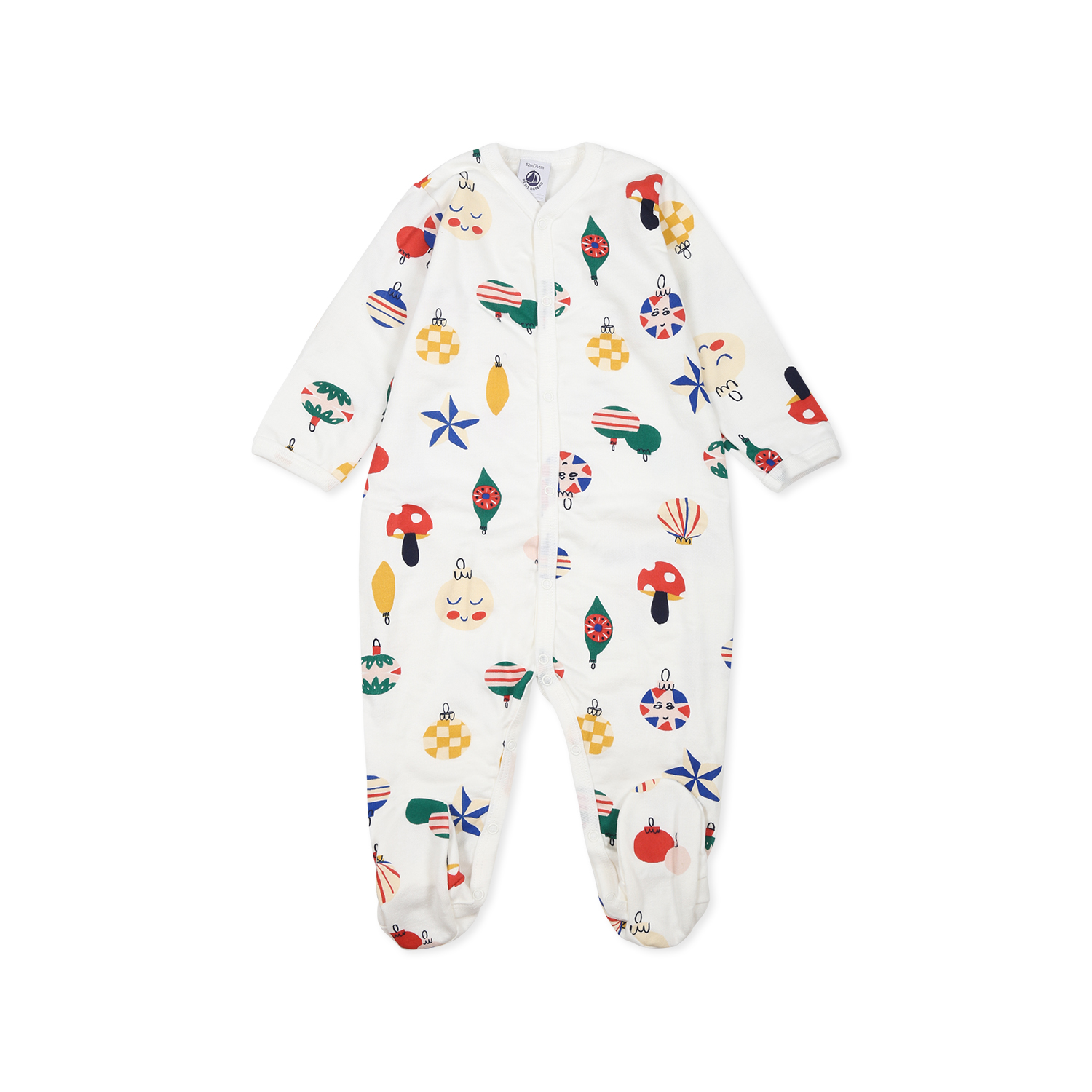 Petit Bateau White Babygrow For Babykids With Christmas Print In White