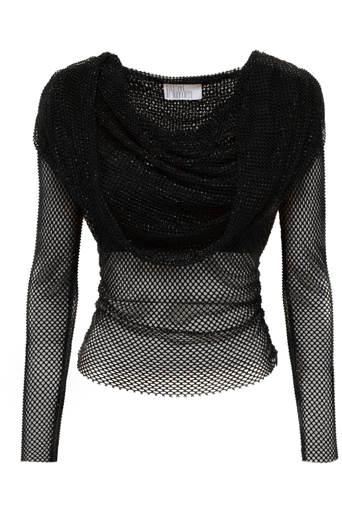 Rhinestone Fishnet Hooded Top