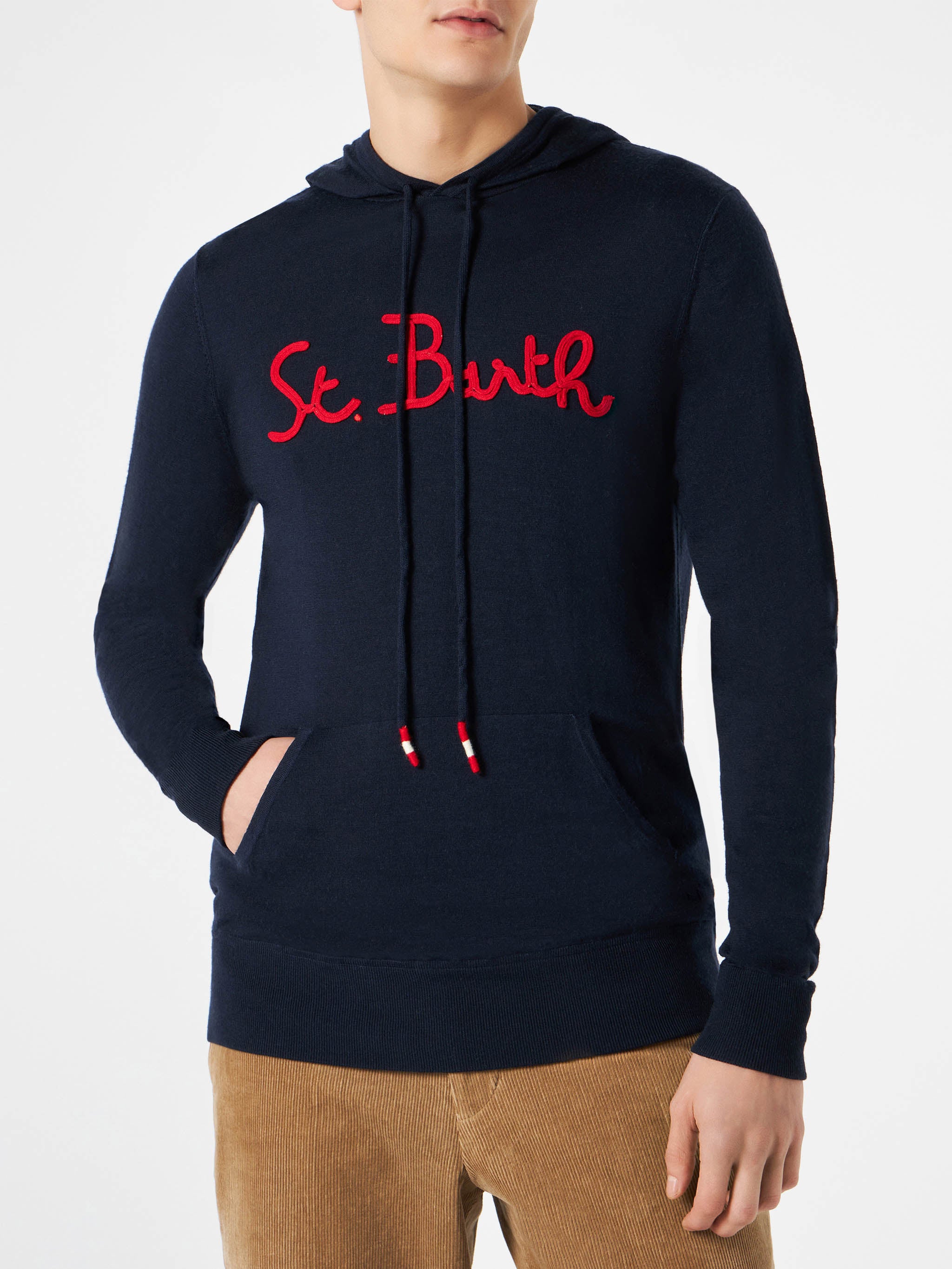 Man Navy Blue Hoodie Sweatshirt