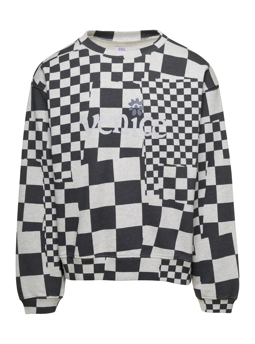 Black And White Cecked Sweatshirt In Cotton Man