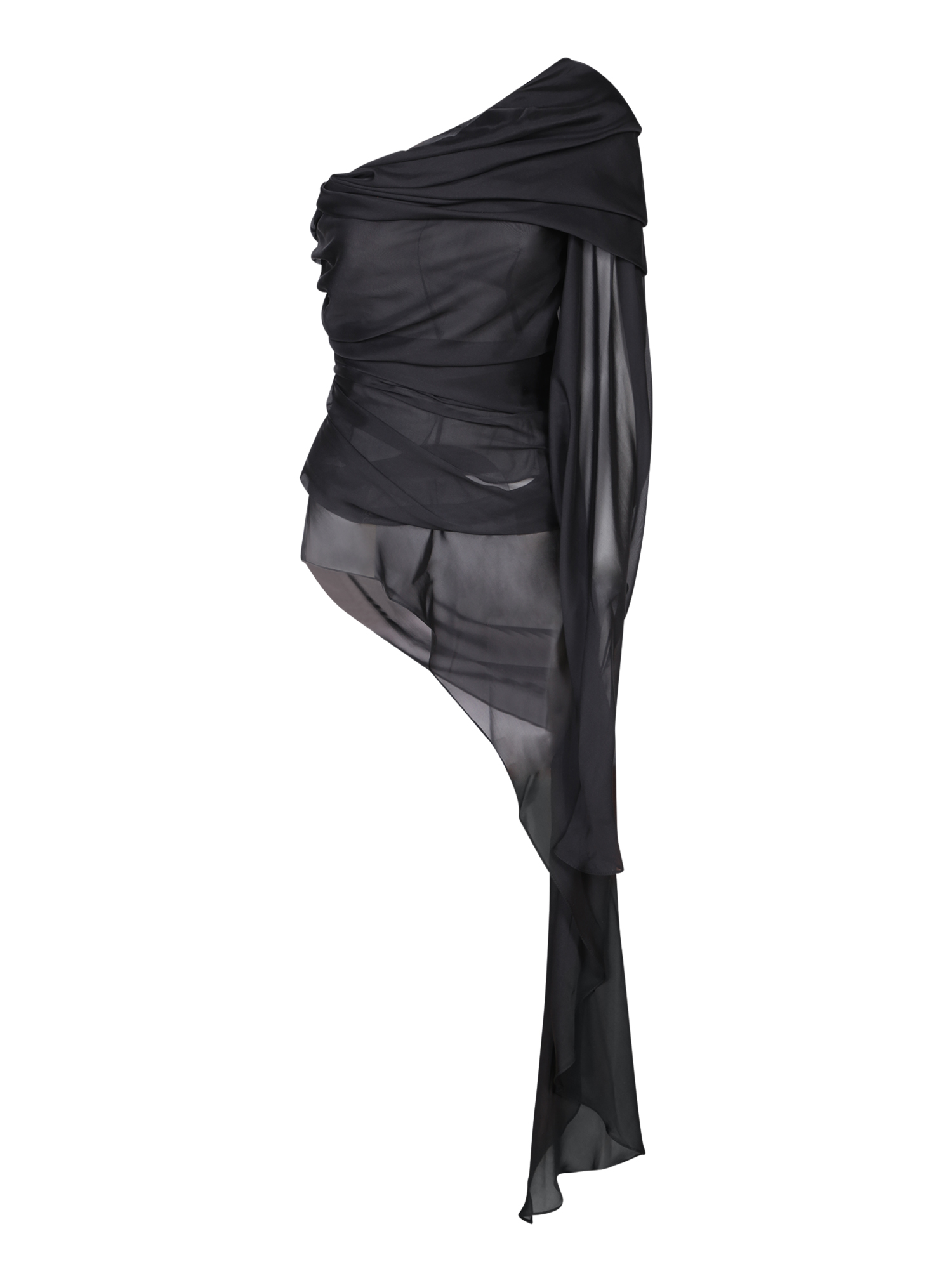 Black Silk Draped Asymmetric Top