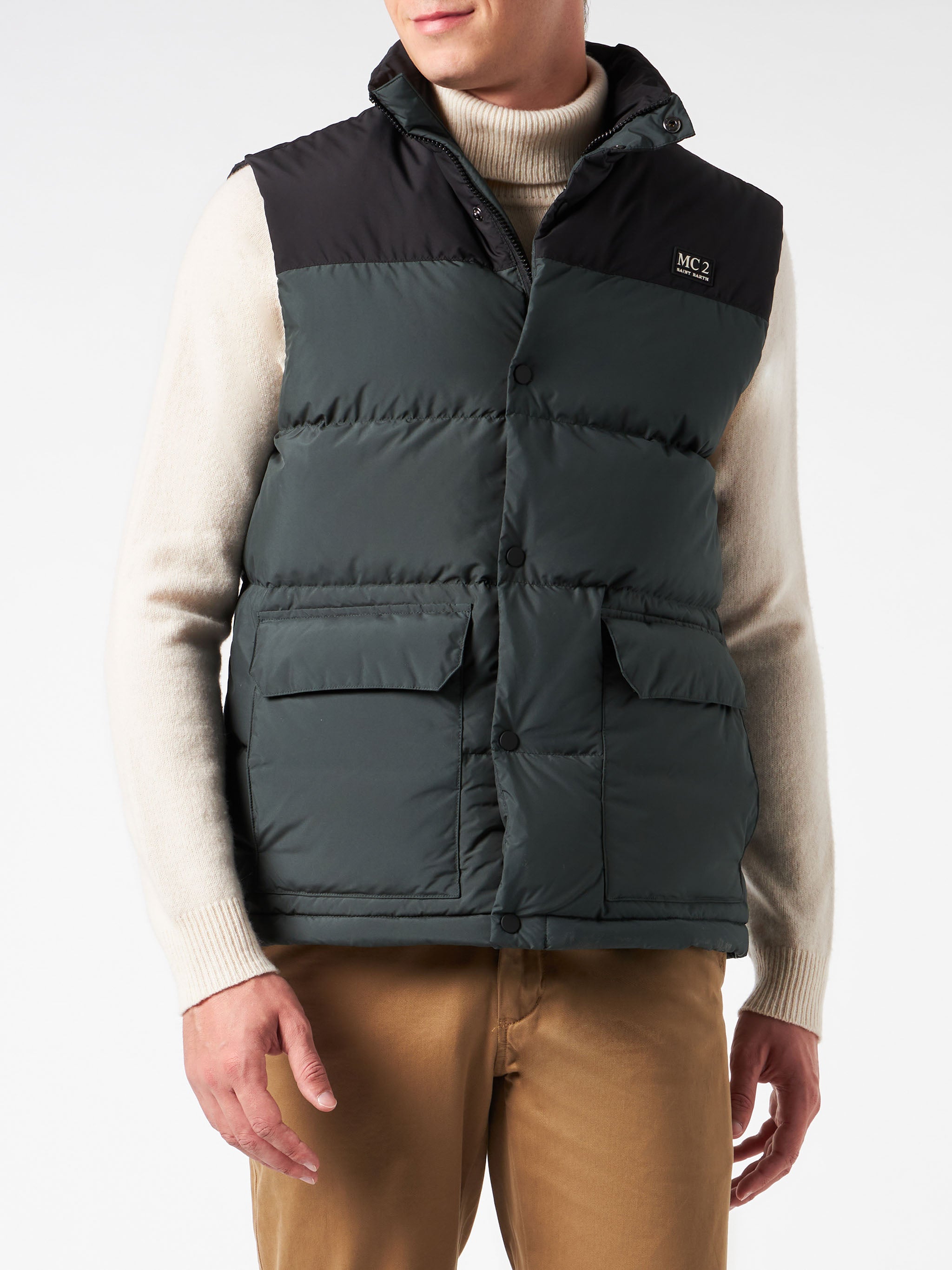 Man Down Padded Green Vest With Pockets