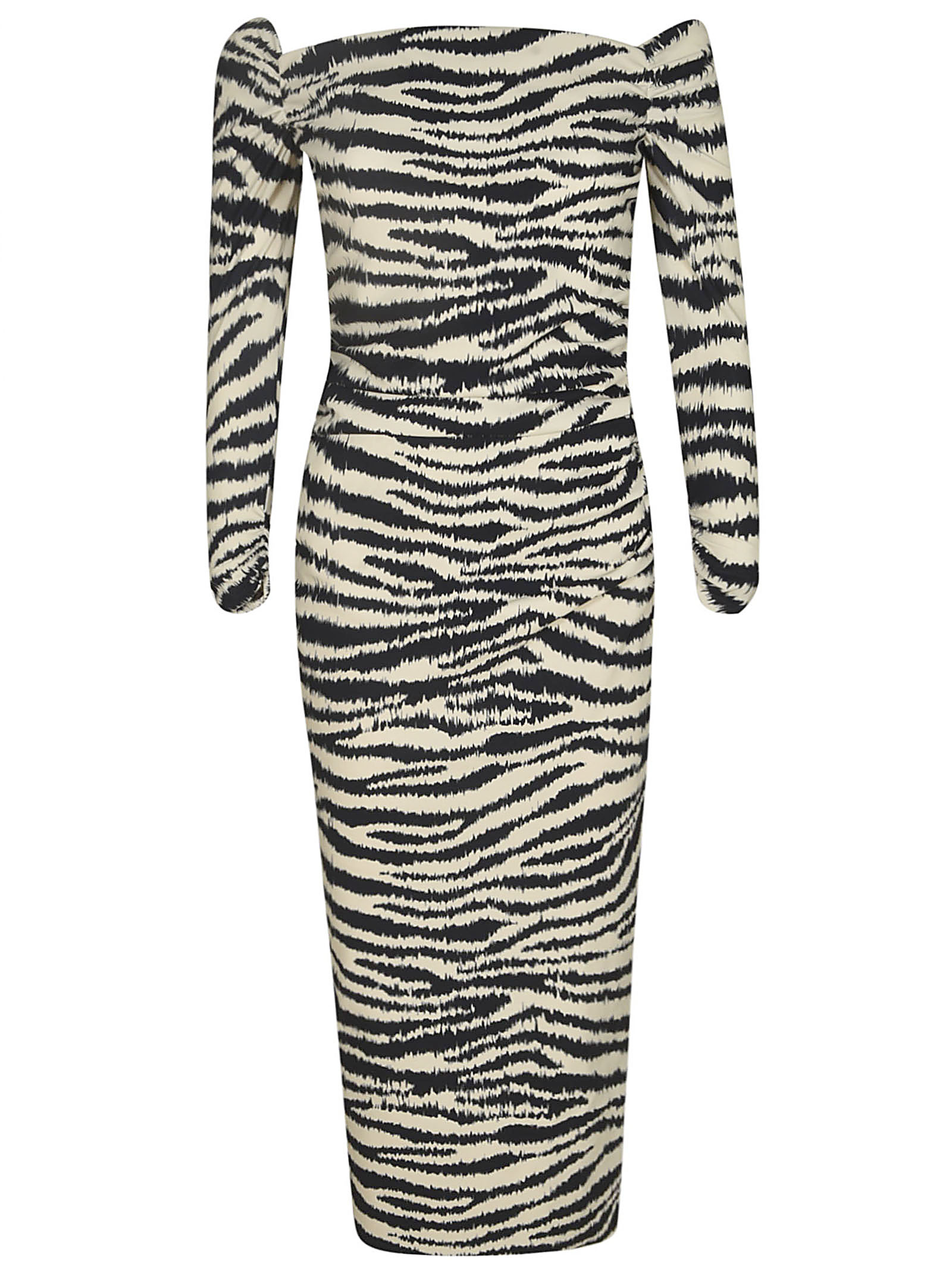 Off-shoulder Animalier Print Long-sleeved Dress