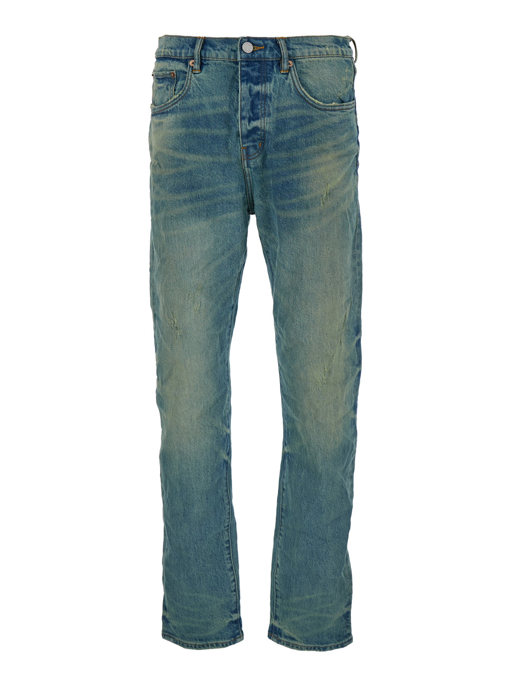 Light Blue Straight Jeans With Crinkled Effect In Stretch Cotton Denim Man