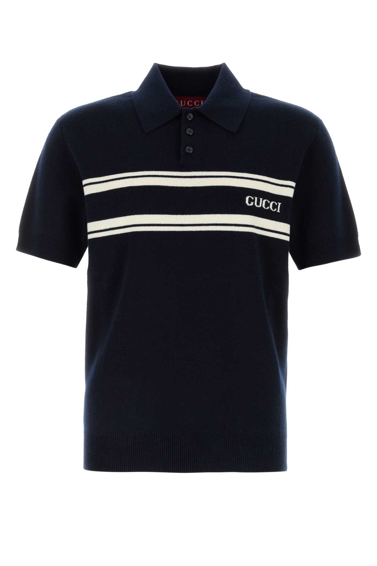 Navy Blue Wool Blend Polo Shirt