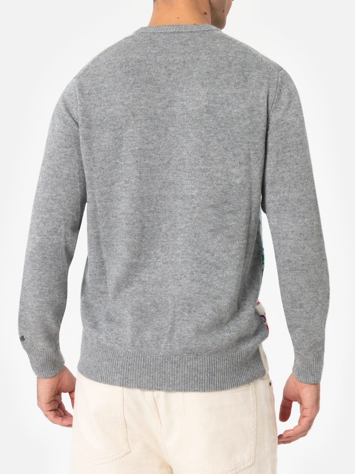 Shop Mc2 Saint Barth Man Cashmere Blend Sweater Heron With Verbier Jacquard In Grey