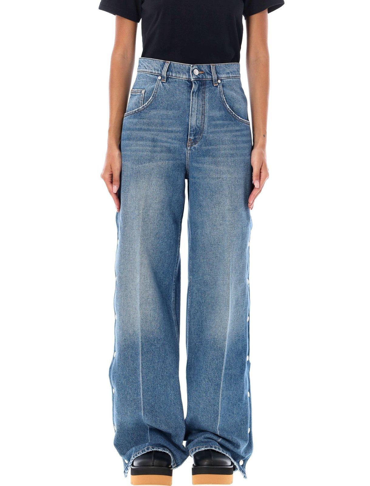 Popper-studded Bootcut Denim Jeans