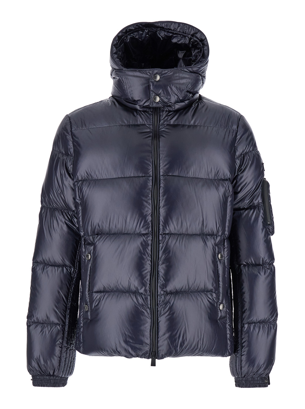 belbo Blue Down Jacket With Hood And Logo Patch In Tech Fabric Man