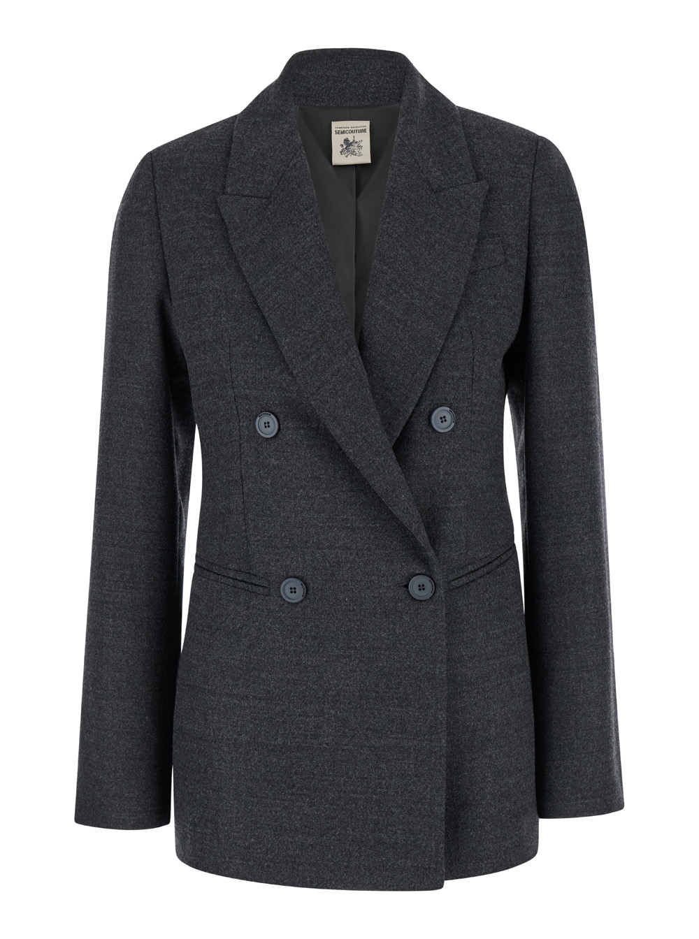 Grey Double-breasted Jacket With Peak Revers In Wool Stretch Woman