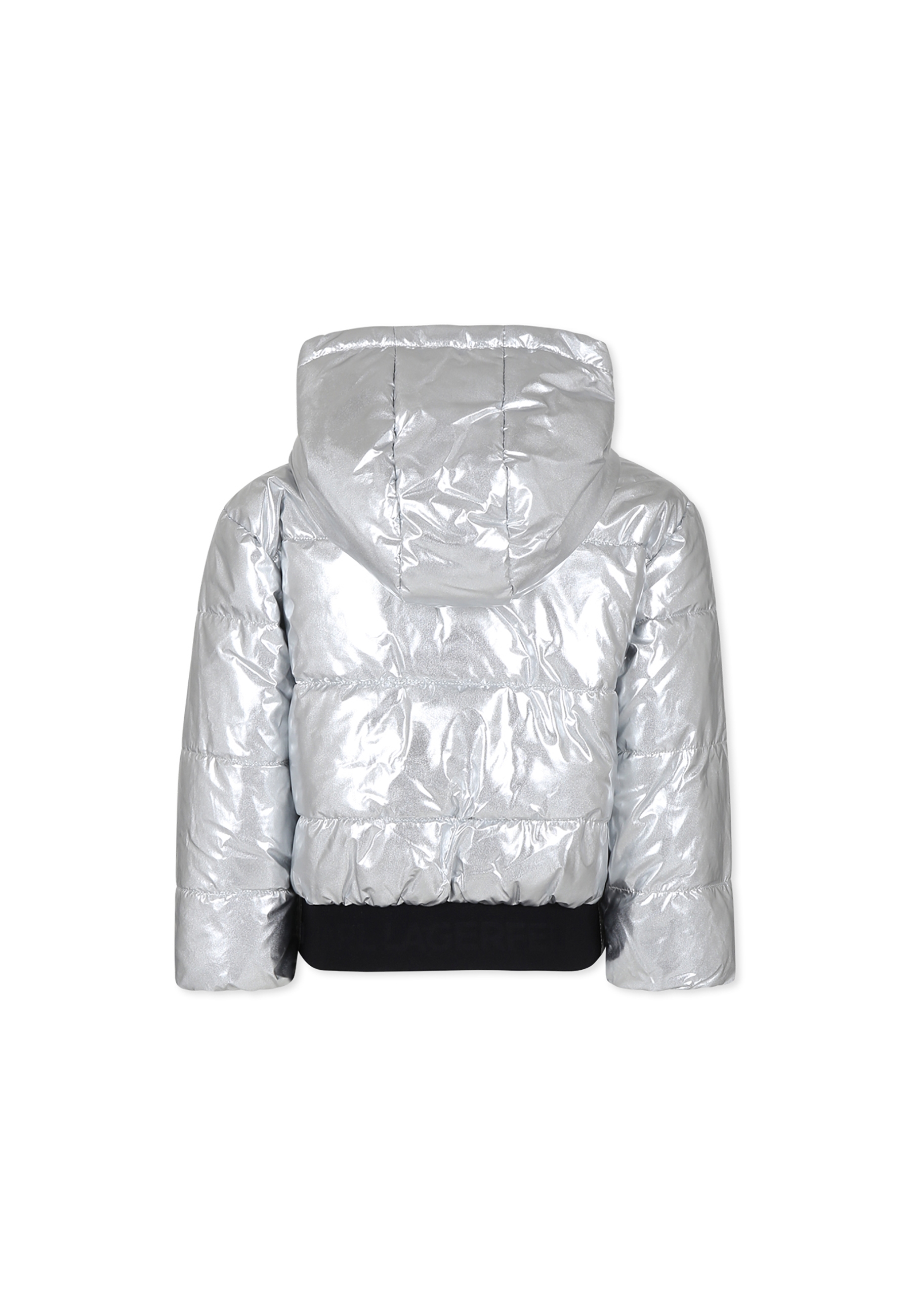 Karl Lagerfeld Silver Down Jacket For Girl With Logo In Silver