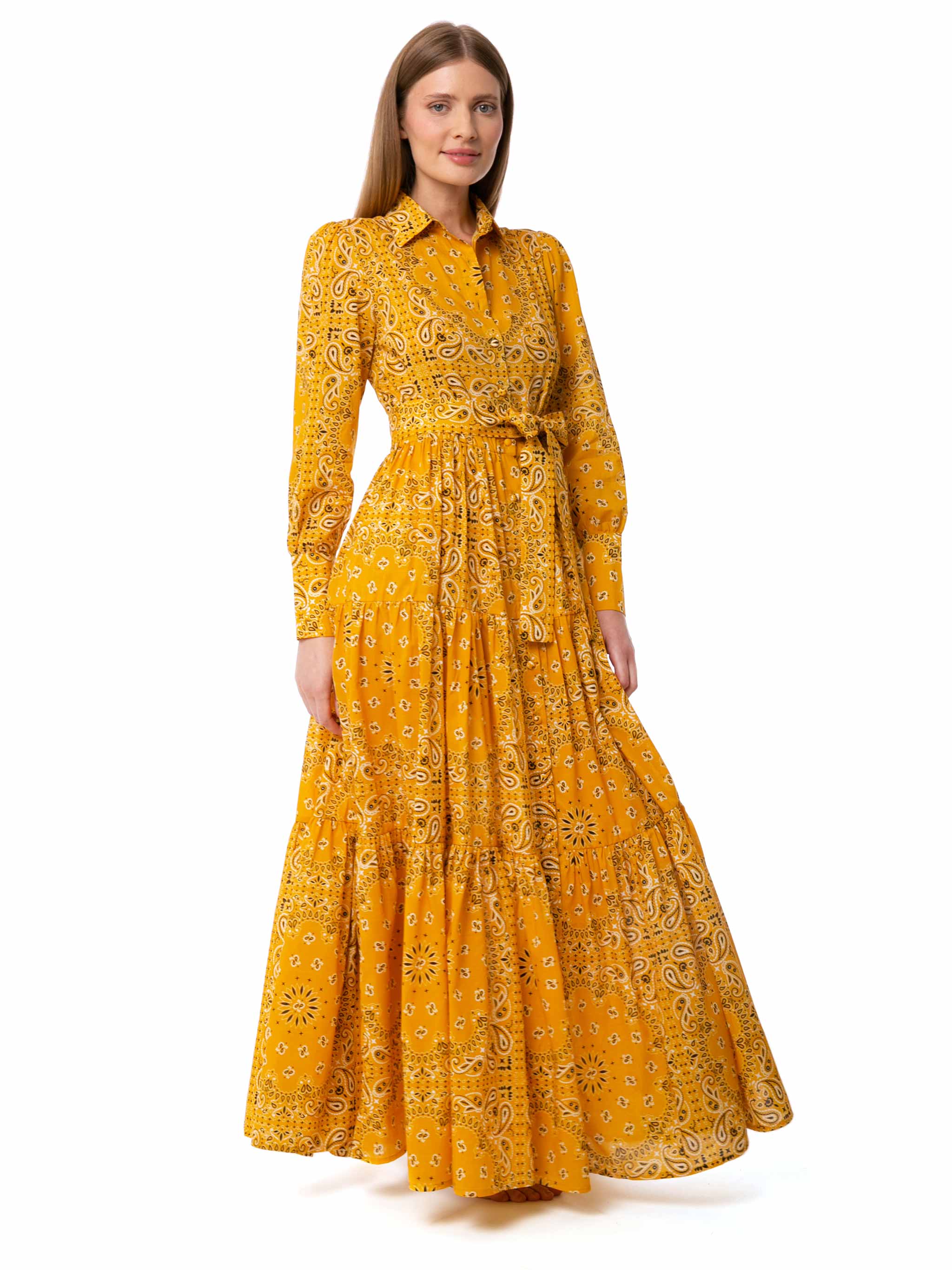 Woman Ochre Bandanna Long Dress Jensen