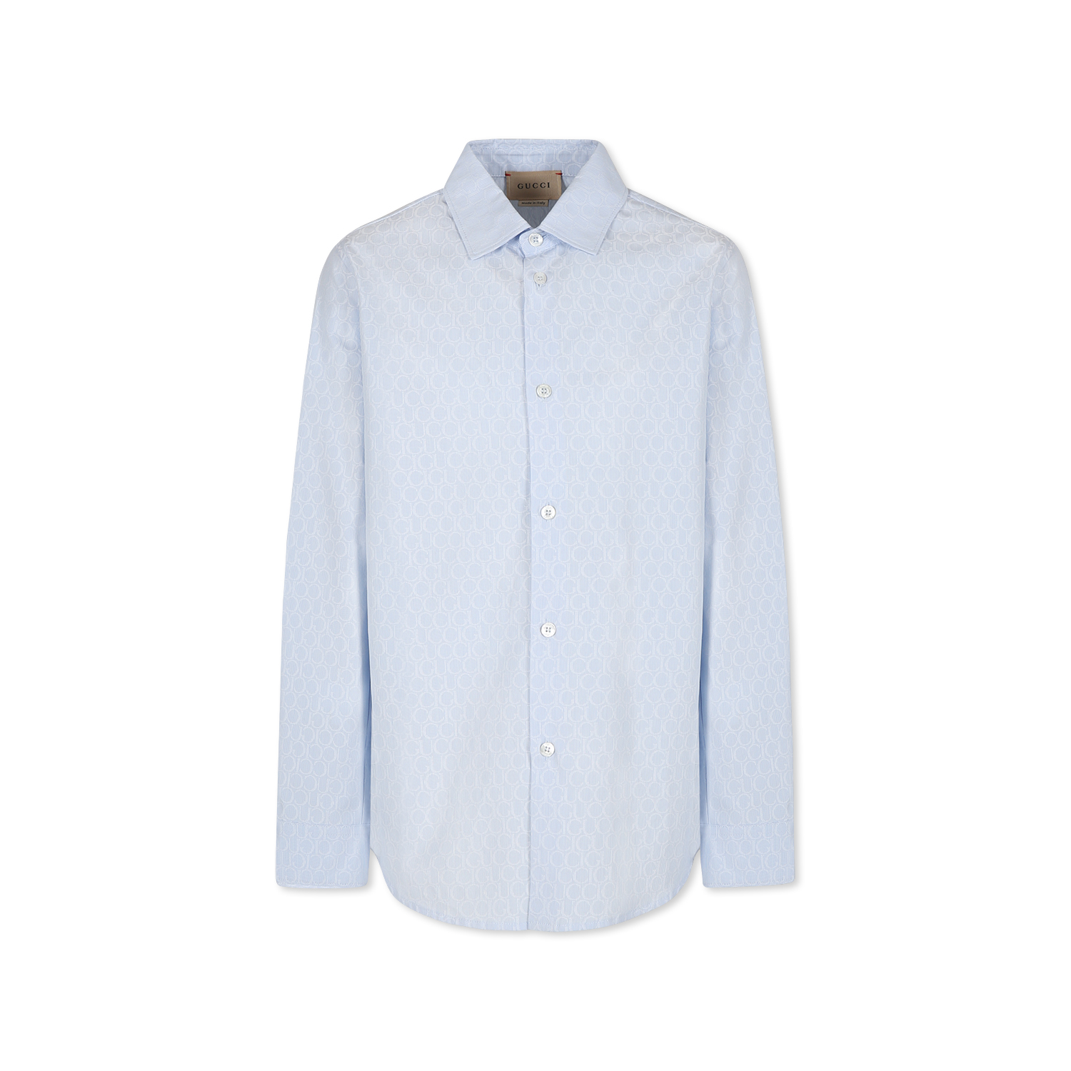 GUCCI LIGHT BLUE SHIRT FOR BOY WITH GUCCI MAGAZINE LOGO 