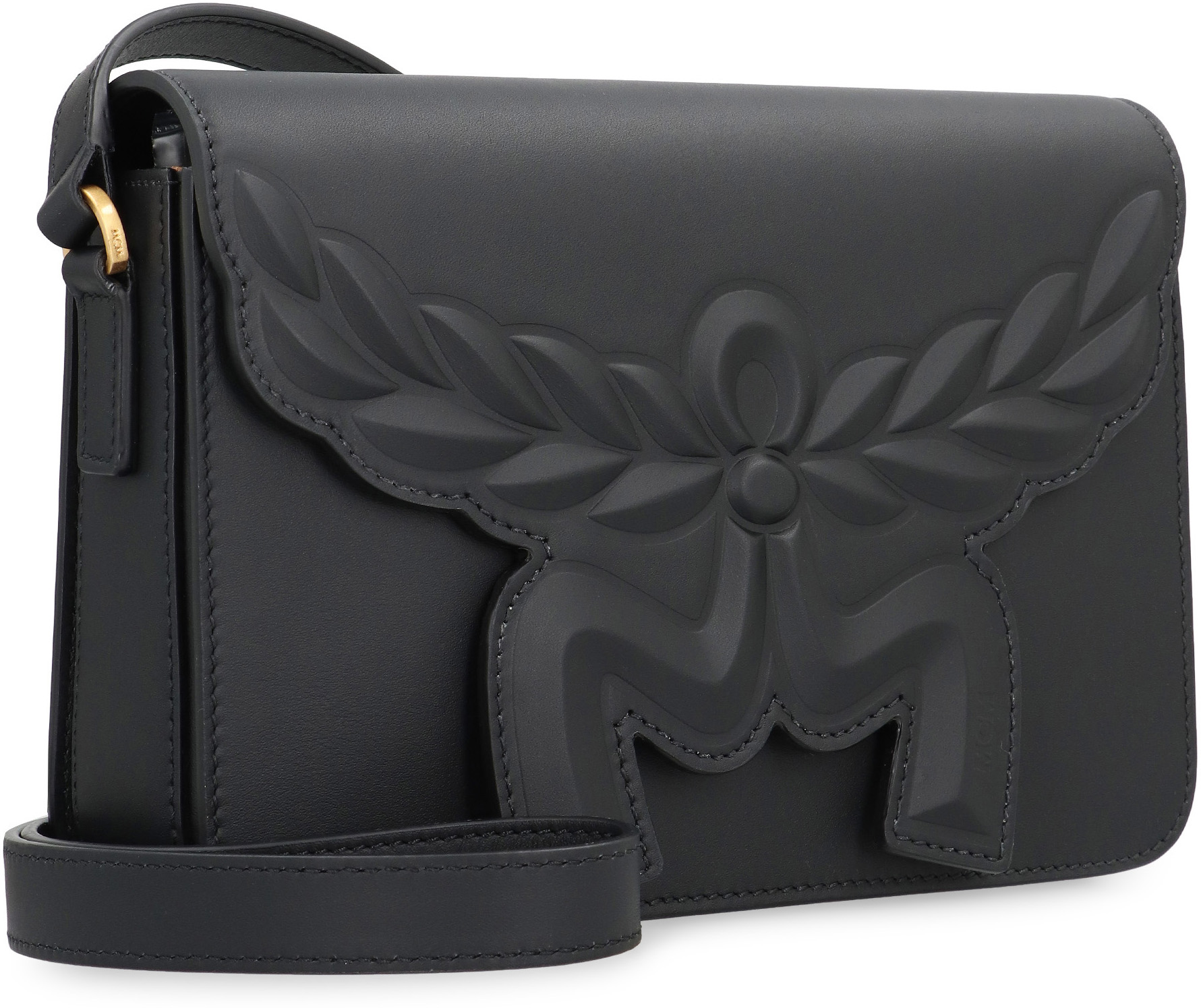 Mcm Black Leather Small Himmel Laurel Crossbody Bag In Black