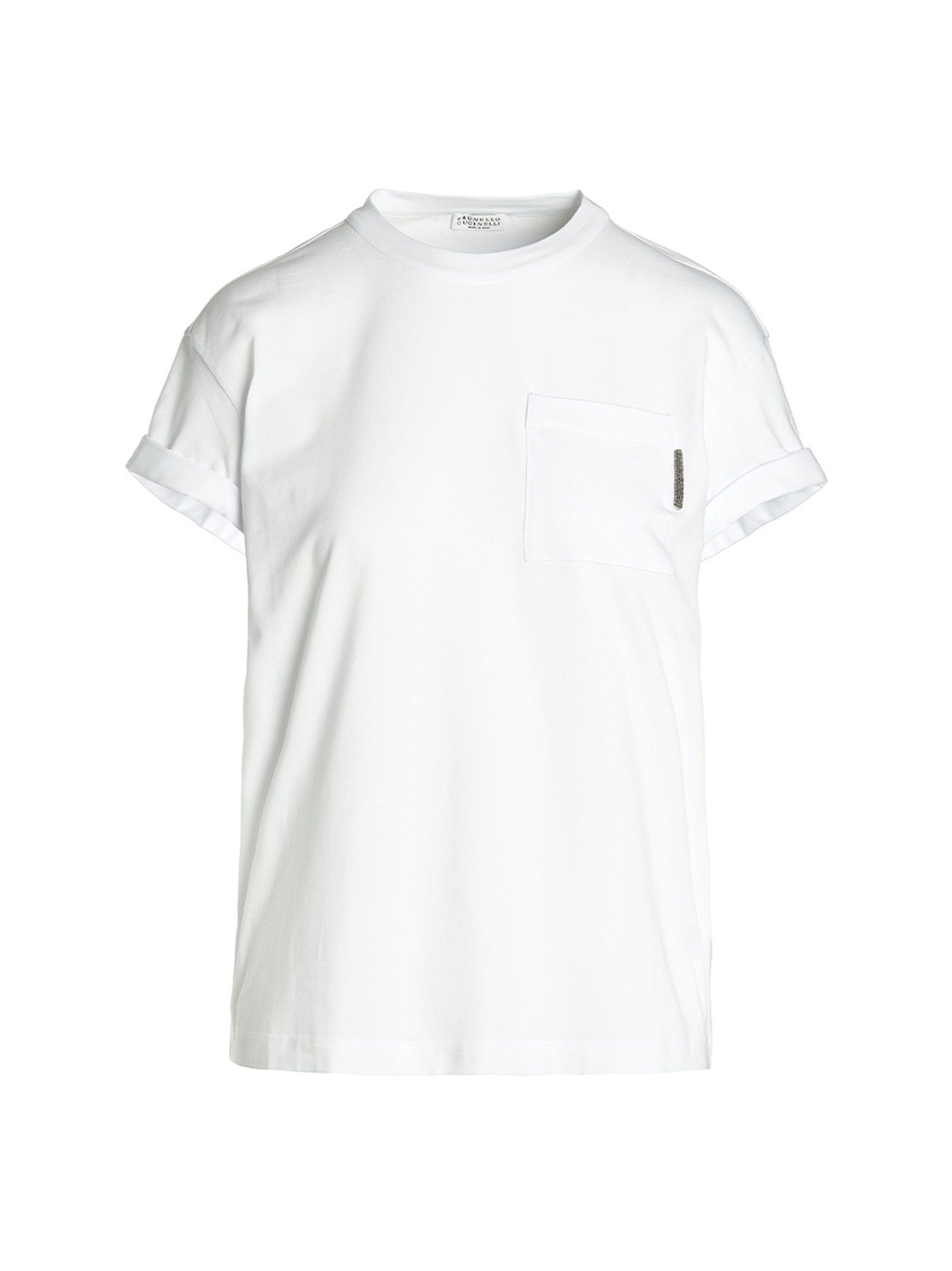 Crewneck T-shirt With Patch Pocket And Monile Detail In Stretch Cotton