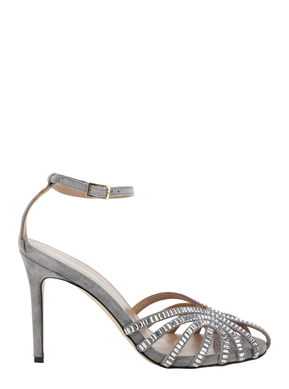 Silver Pumps With Crystal Embellishments In Leather Woman